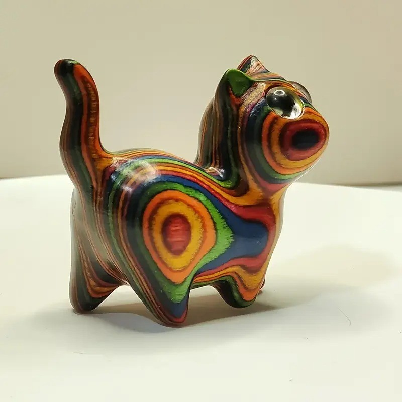 Painted Wooden Cat Figurine Small Kitten Statue Home Festival Decor