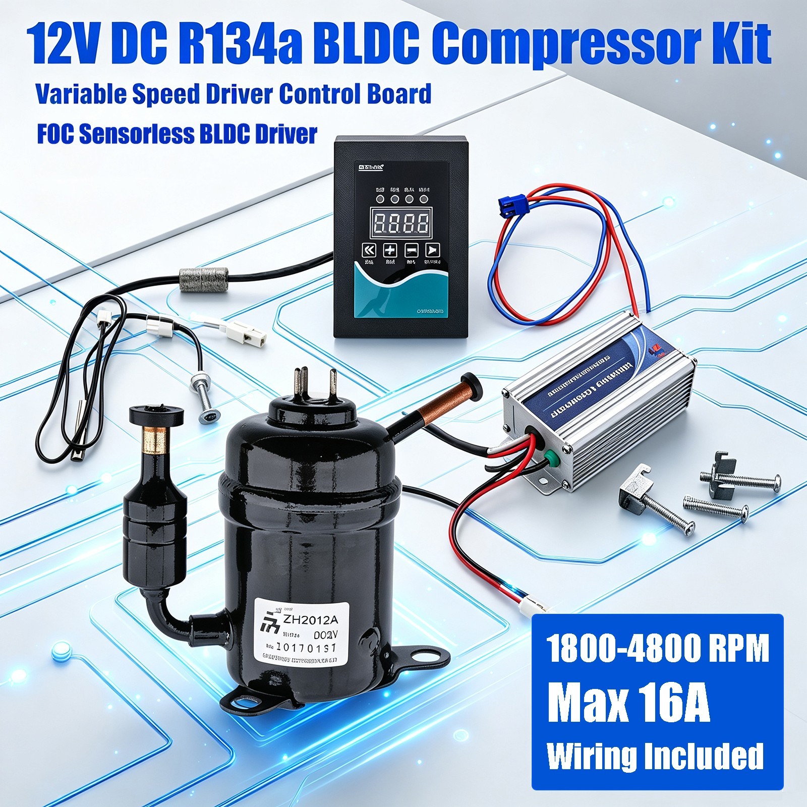 R134a DC 12V ZH2012A Micro Compressor Kits 1800-4800RPM & Driver & Control Board