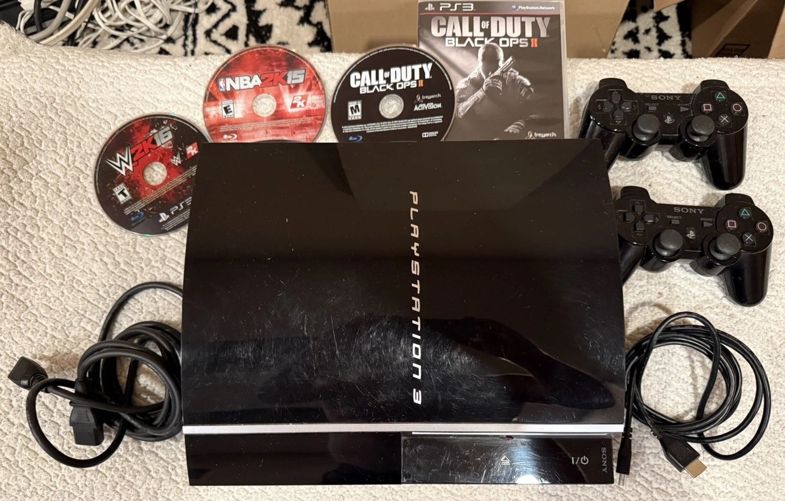 Sony PlayStation 3 PS3 Fat Console, 2 Controllers, 3 Games Tested ✅