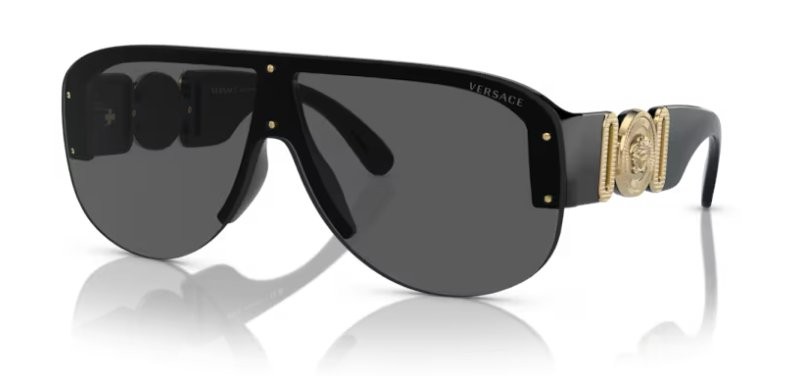 Versace VE 4391 GB1/87 Black Plastic Shield Sunglasses Grey Lens