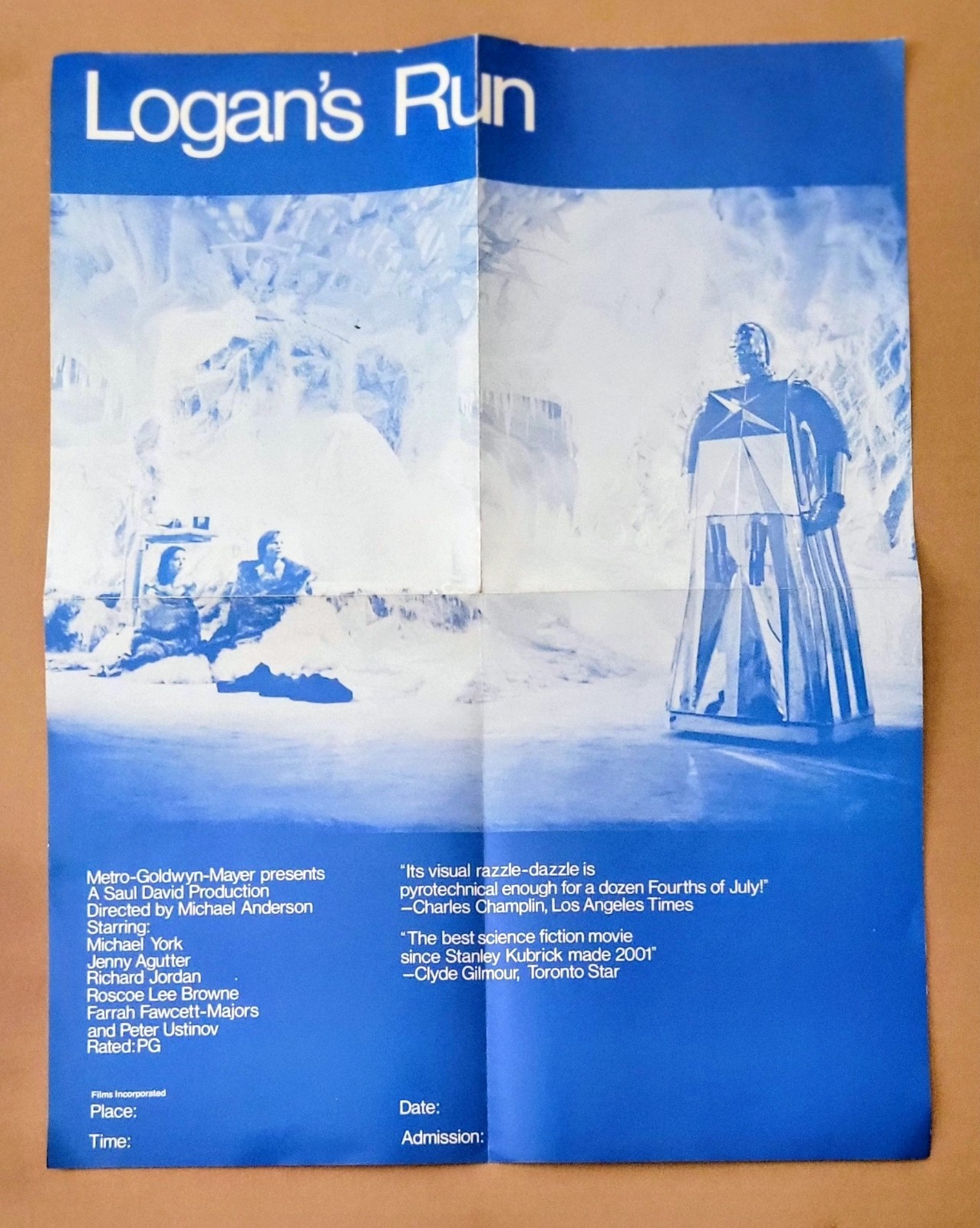 LOGAN\'S RUN (Michael York, Jenny Agutter) PROMOTIONAL MOVIE POSTER 1976 - RARE LOGAN\'S RUN (Michael York, Jenny Agutter) PROMOTIONAL MOVIE POSTER 1976 - RARE