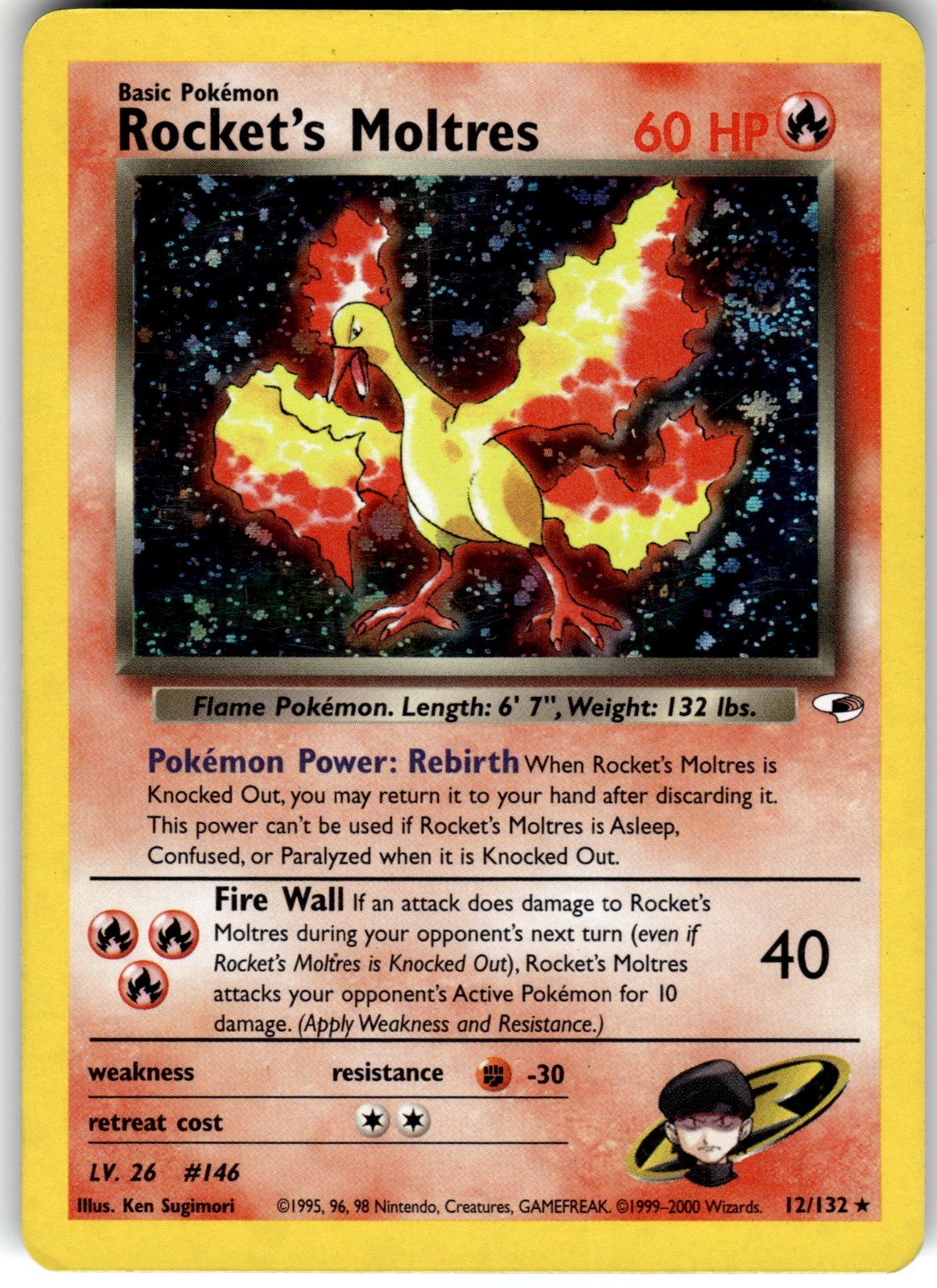 Rocket's Moltres Unlimited Holo Gym Heroes 012/132 2000 Rocket's Moltres Unlimited Holo Gym Heroes 012/132 2000