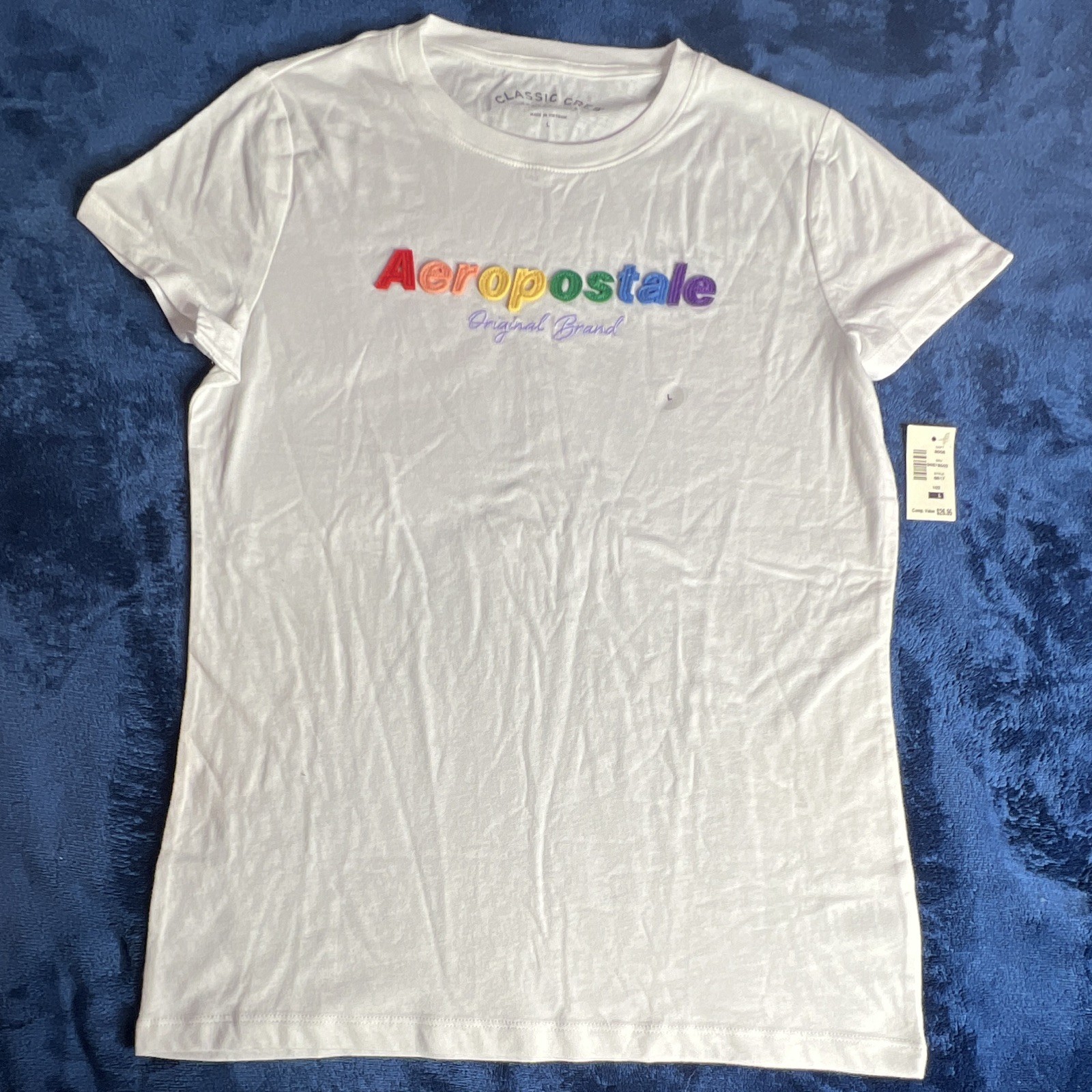 Aeropostale Women\'s Classic Crew T-Shirt White Size L Felt Lettering Cotton Blen Aeropostale Women\'s Classic Crew T-Shirt White Size L Felt Lettering Cotton Blen
