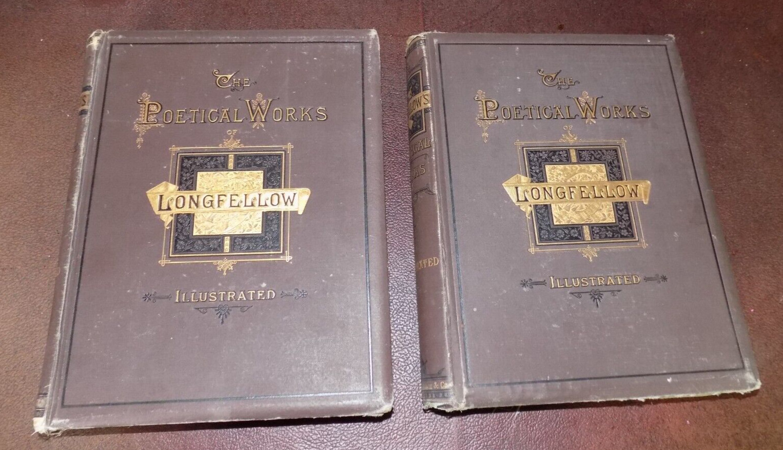 The Poetical Works of Longfellow Illustrated Hardcover Volumes 1 & 2 1879 1880