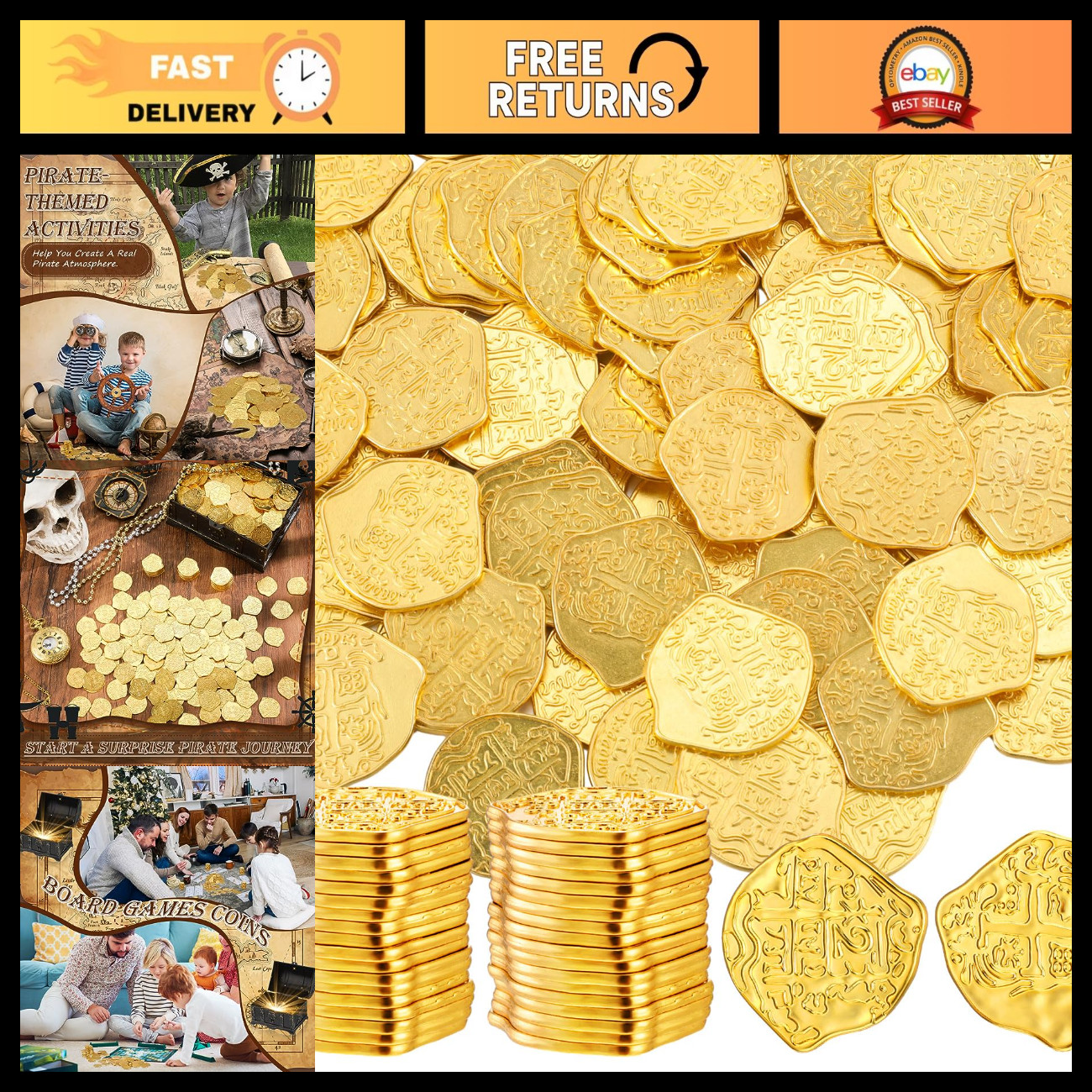 200Pcs Gold Pirate Coins - Irregular Metal Treasure for Parties & Collectibles