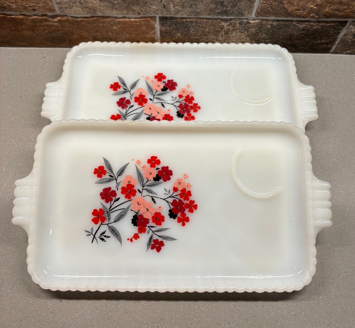 Vintage Anchor Hocking Fire King set 2 snack vanity tray Primrose pattern Vintage Anchor Hocking Fire King set 2 snack vanity tray Primrose pattern