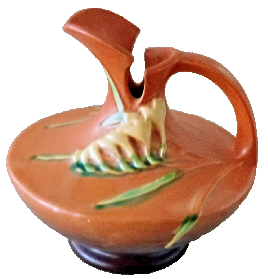 VINTAGE ROSEVILLE POTTERY BROWN FREESIA EWER #19-6 MCM USA VINTAGE ROSEVILLE POTTERY BROWN FREESIA EWER #19-6 MCM USA