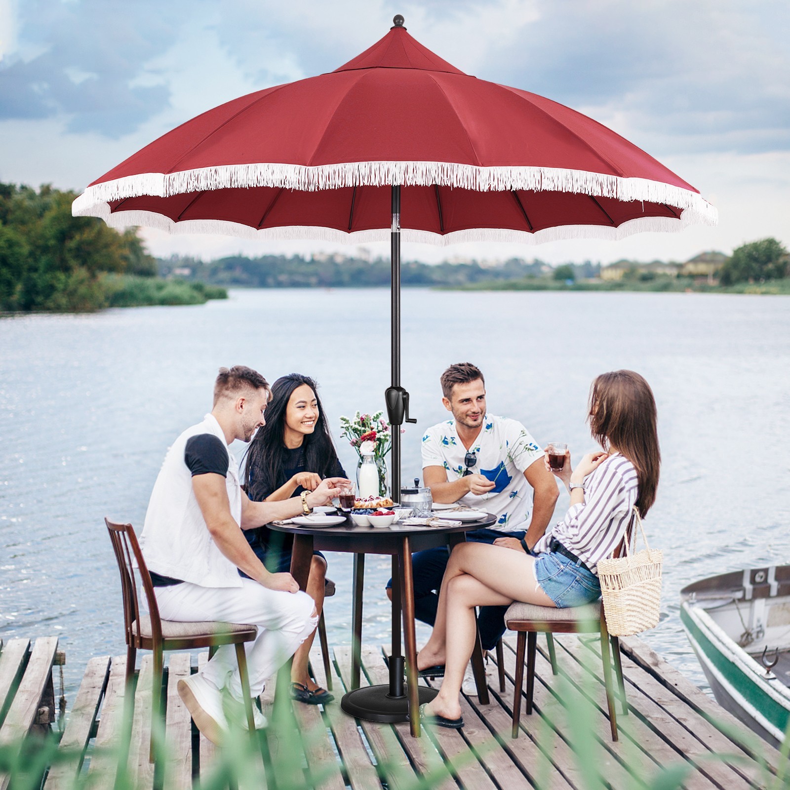 Sun-Ray 9' Round Market Umbrella Fringe Design Amuminium and Fiber Glass Sun-Ray 9' Round Market Umbrella Fringe Design Amuminium and Fiber Glass
