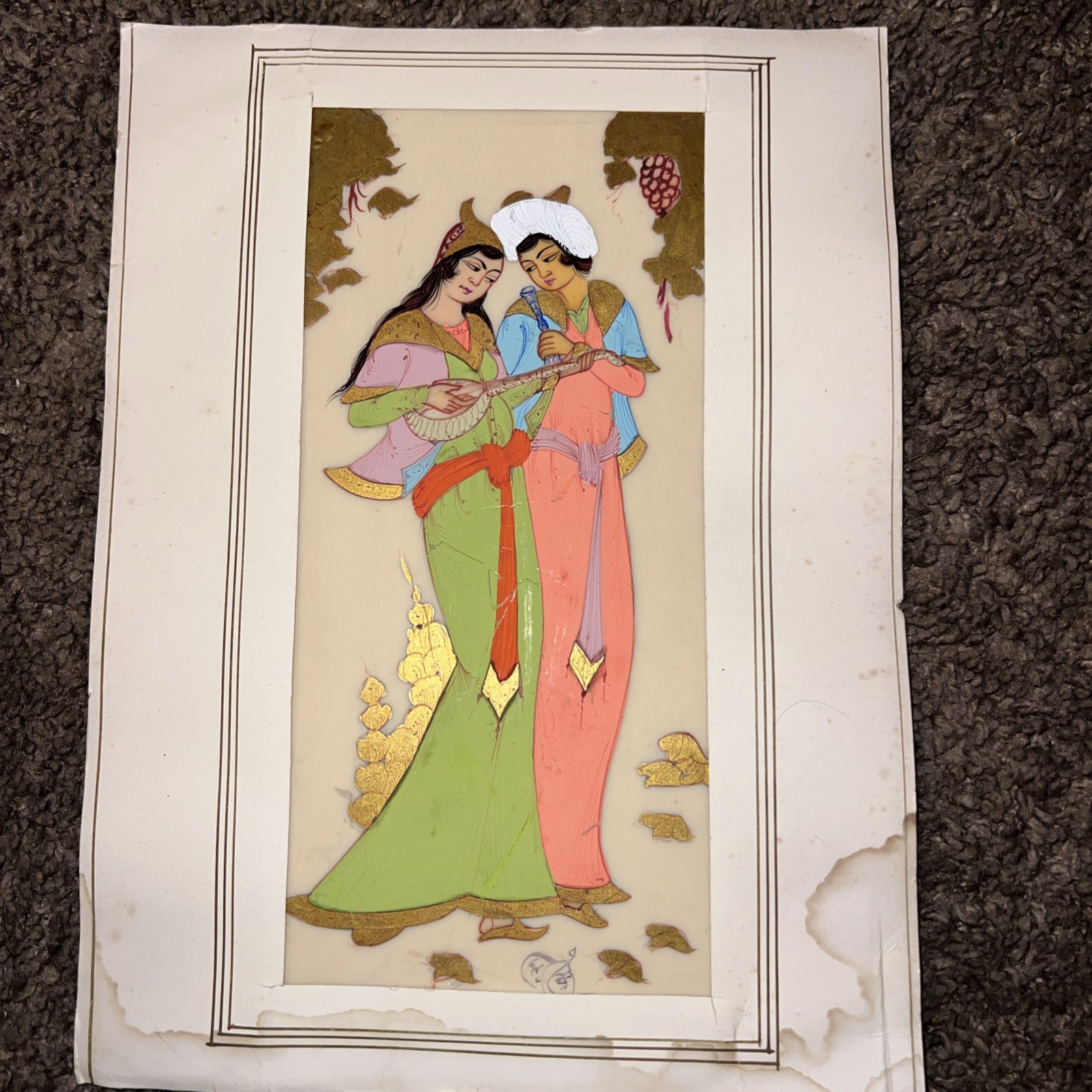 1950s Persian Miniature Painting Hand Painted Panel Signed Safavid Lovers Art 1950s Persian Miniature Painting Hand Painted Panel Signed Safavid Lovers Art