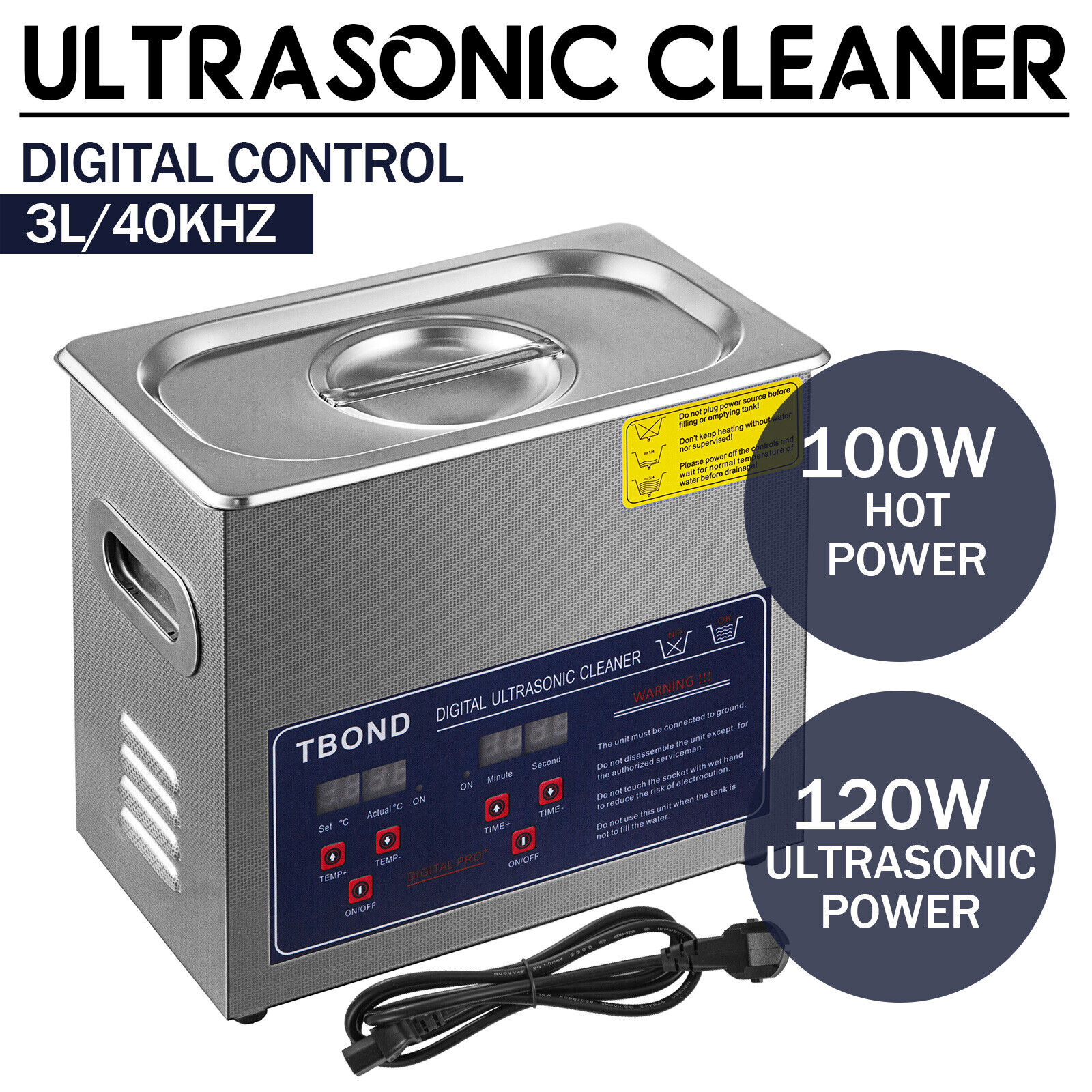 Stainless Steel 3L Liter Industry Heated Ultrasonic Cleaner Heater w/Timer