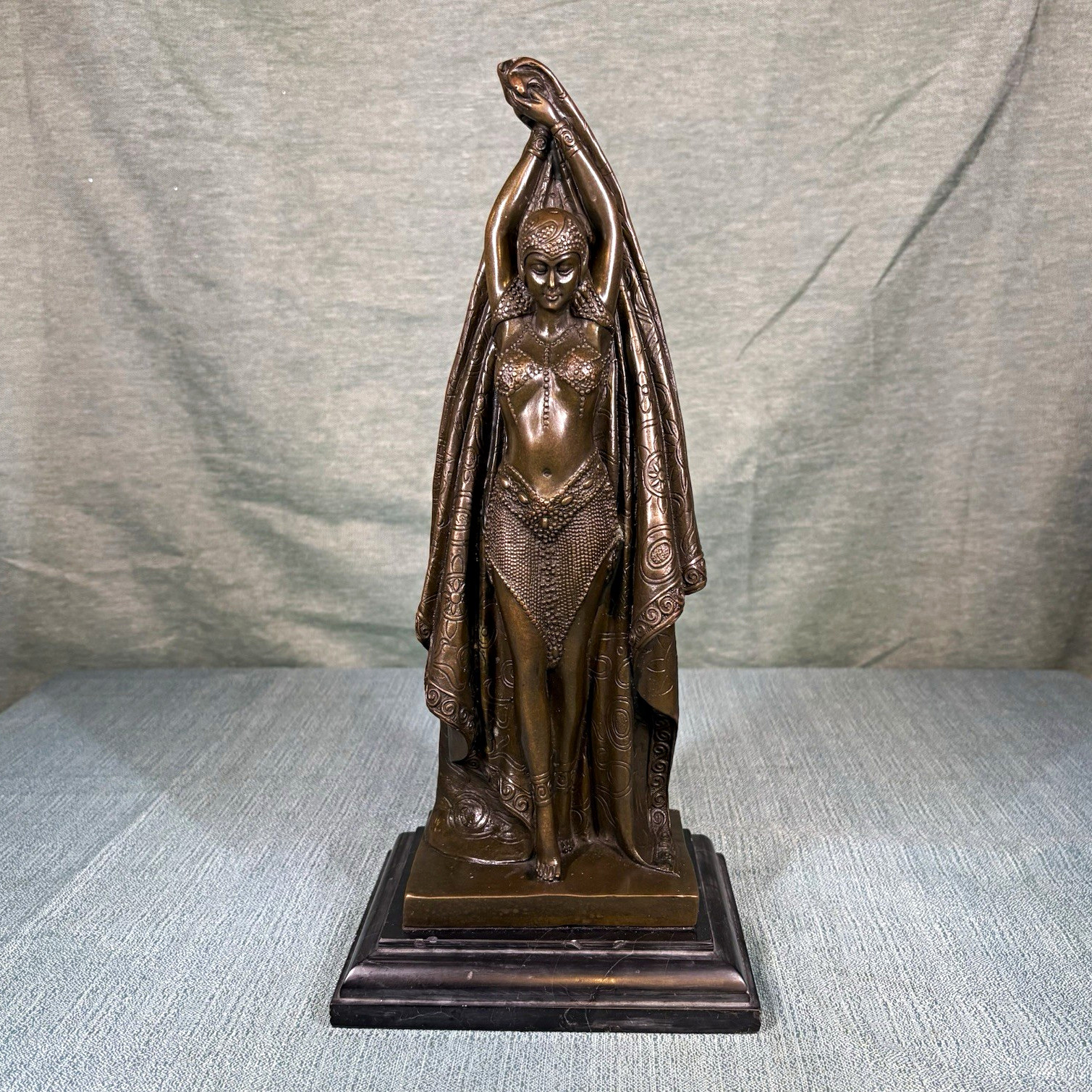 Signed D.H. Chiparus Art Deco Bronze Statue Dancer Antinea Figure Marble Base Signed D.H. Chiparus Art Deco Bronze Statue Dancer Antinea Figure Marble Base