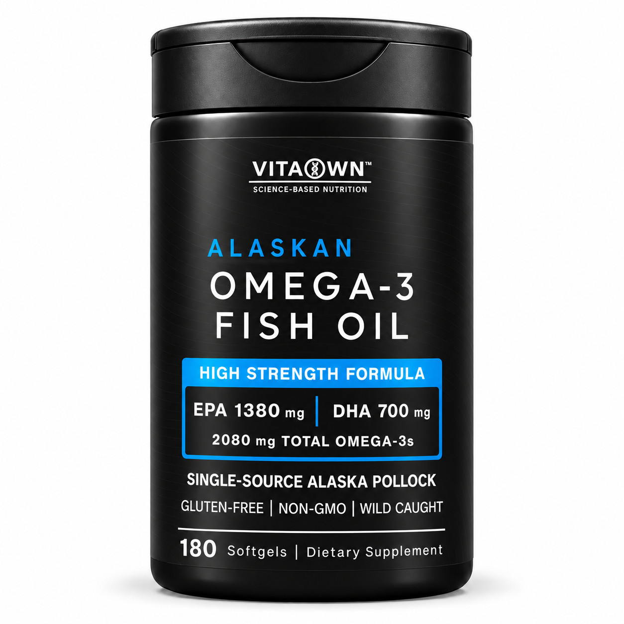 Omega-3 Fish Oil from Wild Alaska Pollock  | HIGH STRENGH FORMULA | 180 Softgels
