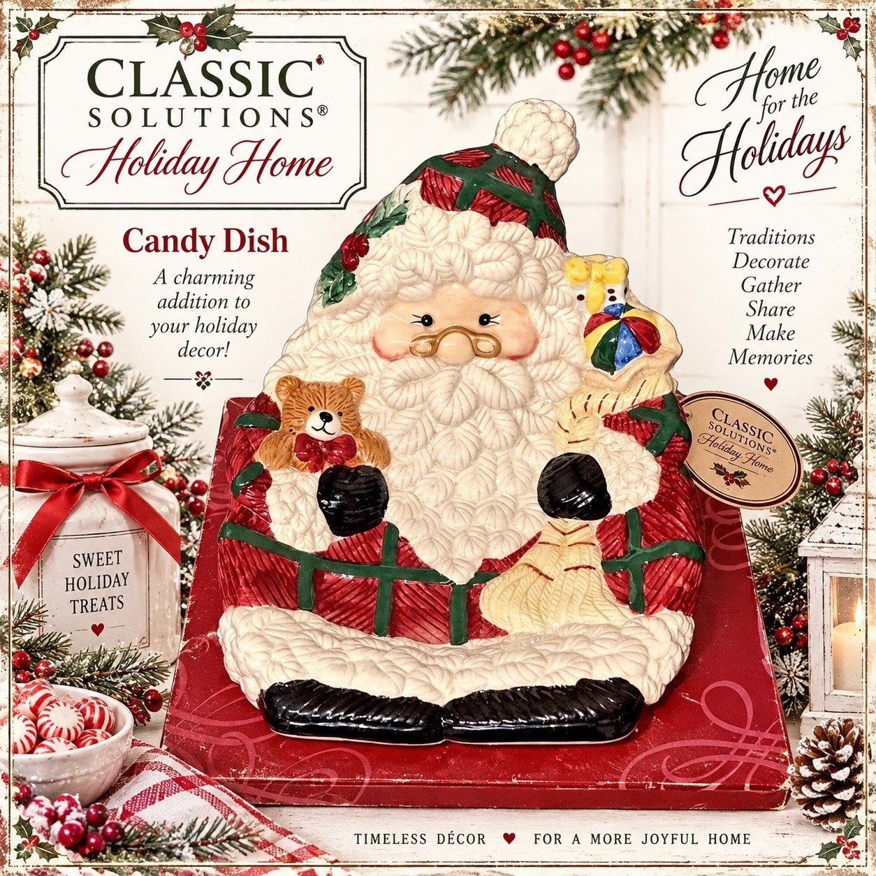 VTG Classic Solutions Holiday Home Earthenware Christmas Santa Notion Candy Dish VTG Classic Solutions Holiday Home Earthenware Christmas Santa Notion Candy Dish