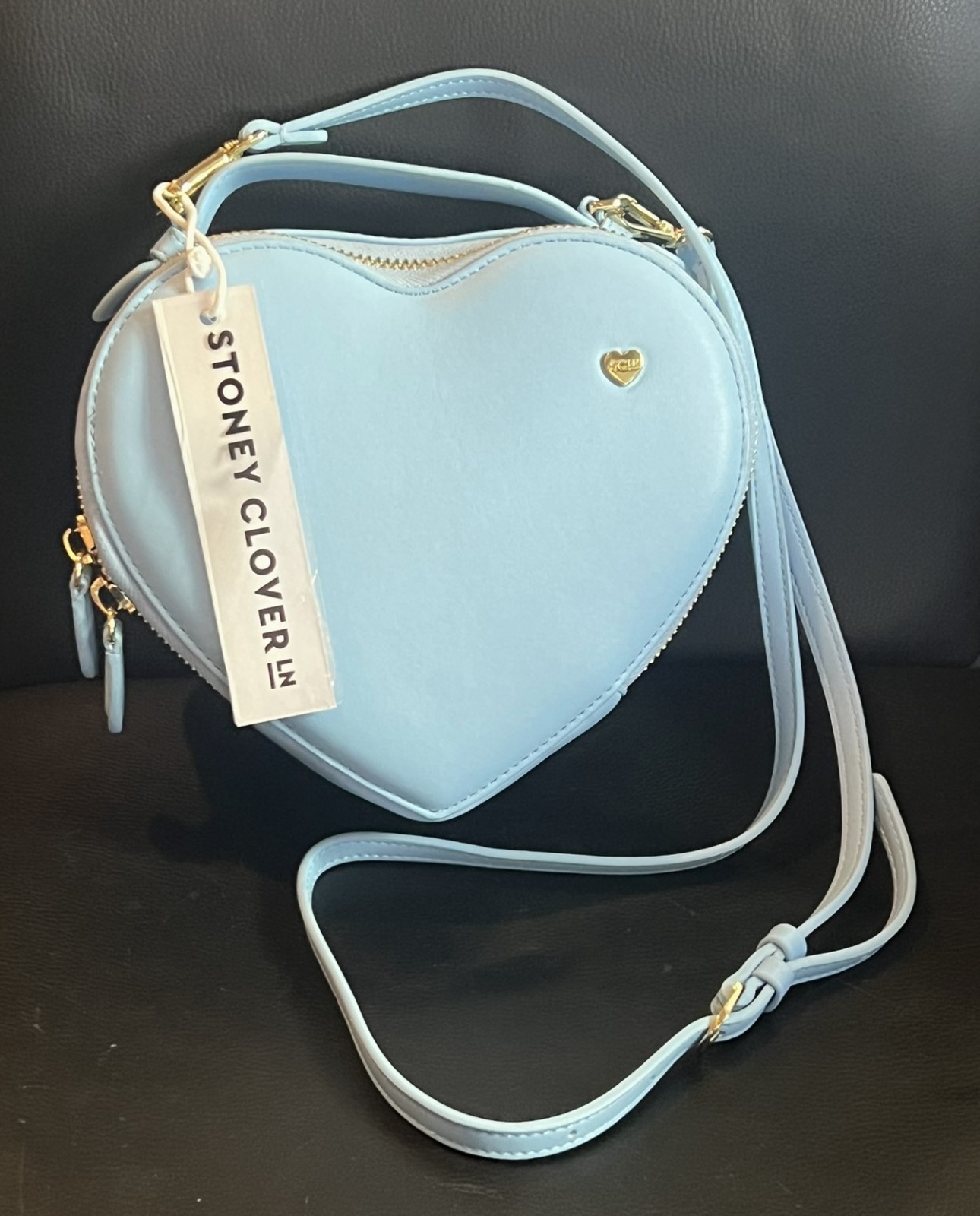 Stoney Clover Lane Purse Heart Shaped Leather Bag Gold Zipper - Periwinkle - NWT Stoney Clover Lane Purse Heart Shaped Leather Bag Gold Zipper - Periwinkle - NWT