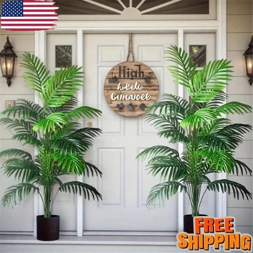 2PCS Artificial Areca Palm Tree Large Fake Tropical Plant Indoor Outdoor Decor