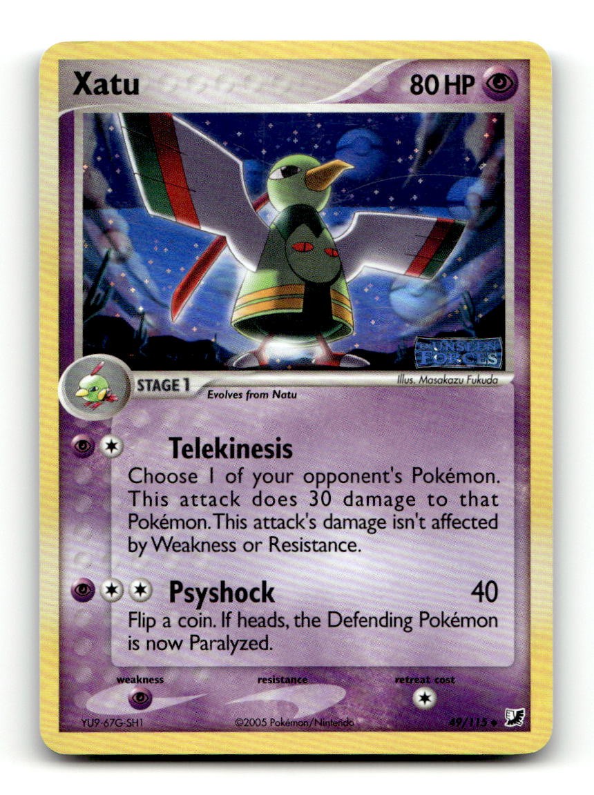 Xatu 49/115 Pokemon Reverse Holofoil Uncommon EX Unseen Forces Lightly Played EN Xatu 49/115 Pokemon Reverse Holofoil Uncommon EX Unseen Forces Lightly Played EN