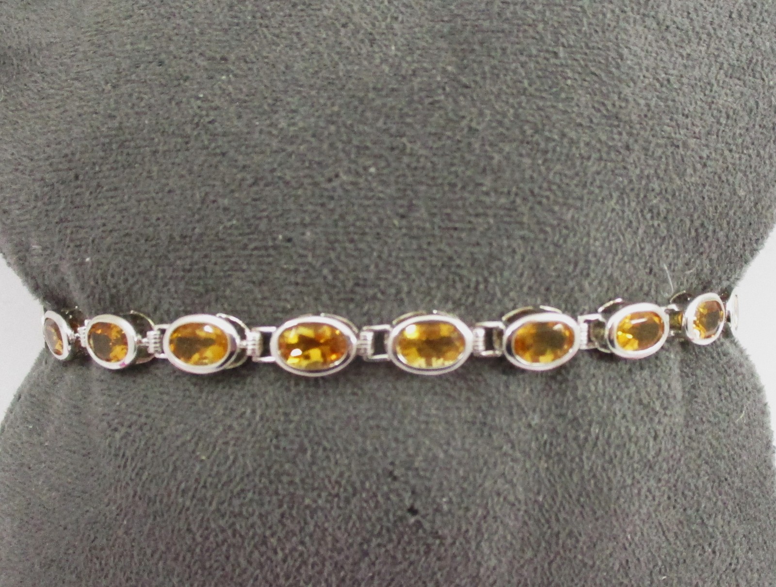 4.18CT Oval Citrine Bezel Set Bracelet 14 Karat White Gold 7\