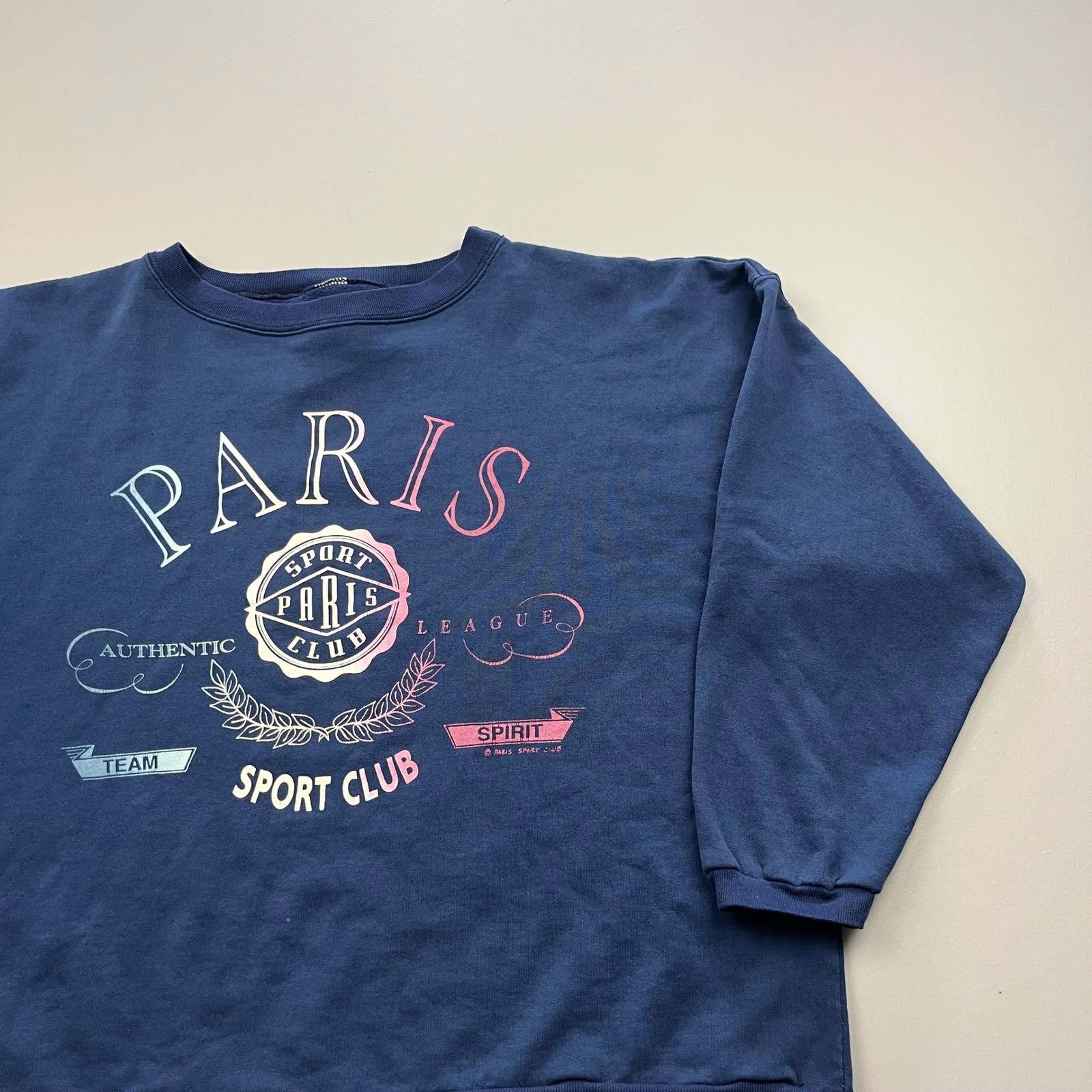 Paris Sport Club Sweatshirt Mens XL Blue Vintage Graphic Pullover Boxy Fit 80s Paris Sport Club Sweatshirt Mens XL Blue Vintage Graphic Pullover Boxy Fit 80s