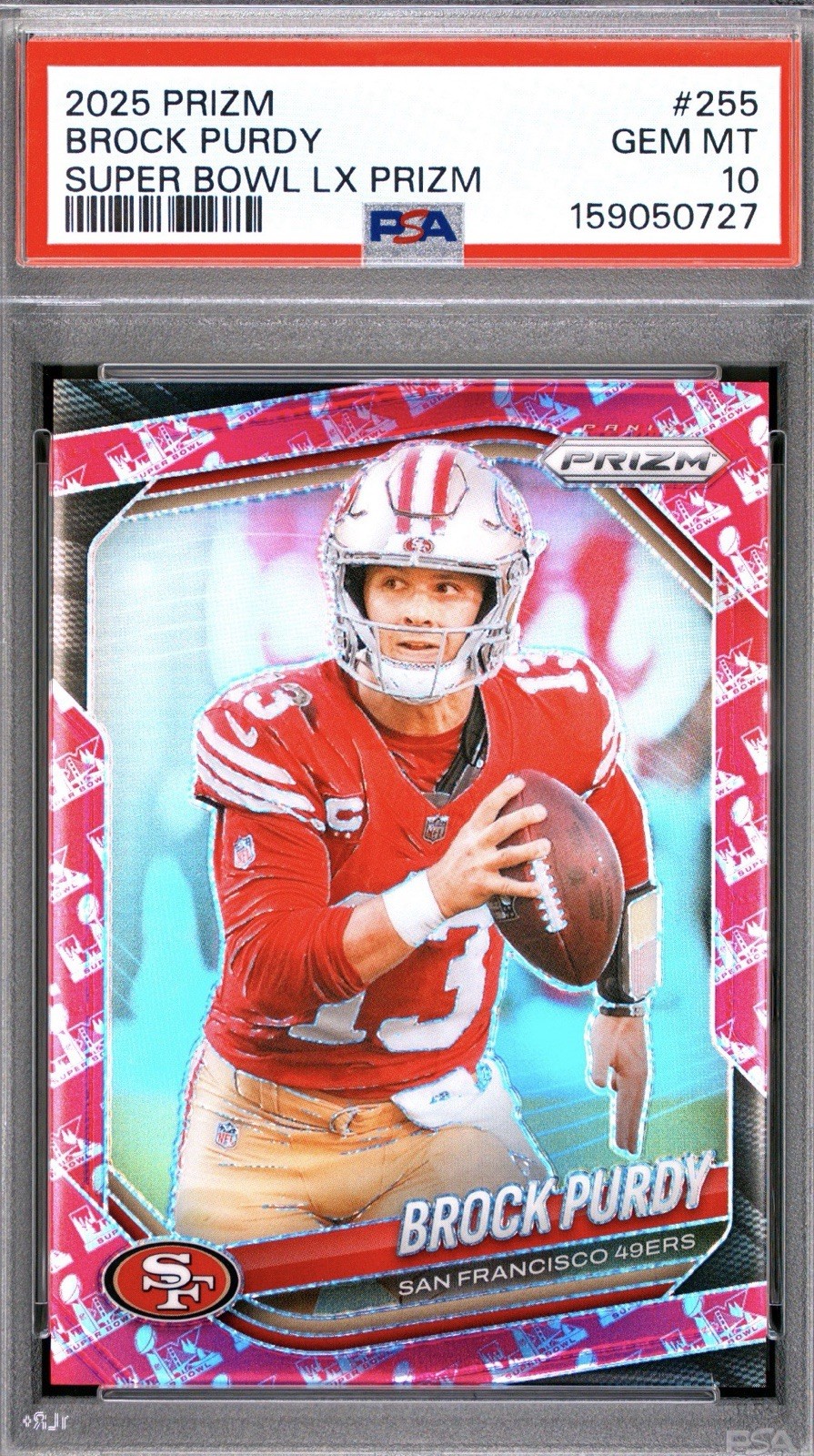2025 Brock Purdy Panini Prizm -SF 49’s #255 Super Bowl LX Prizm 22/60 PSA 10 2025 Brock Purdy Panini Prizm -SF 49’s #255 Super Bowl LX Prizm 22/60 PSA 10