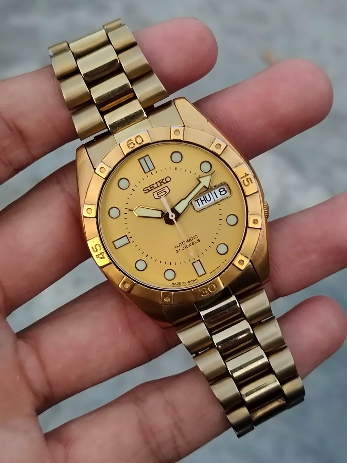 RARE Authentic Seiko 5 Gold Dial 21J Automatic Vintage Men's Watch 7S26-3200
