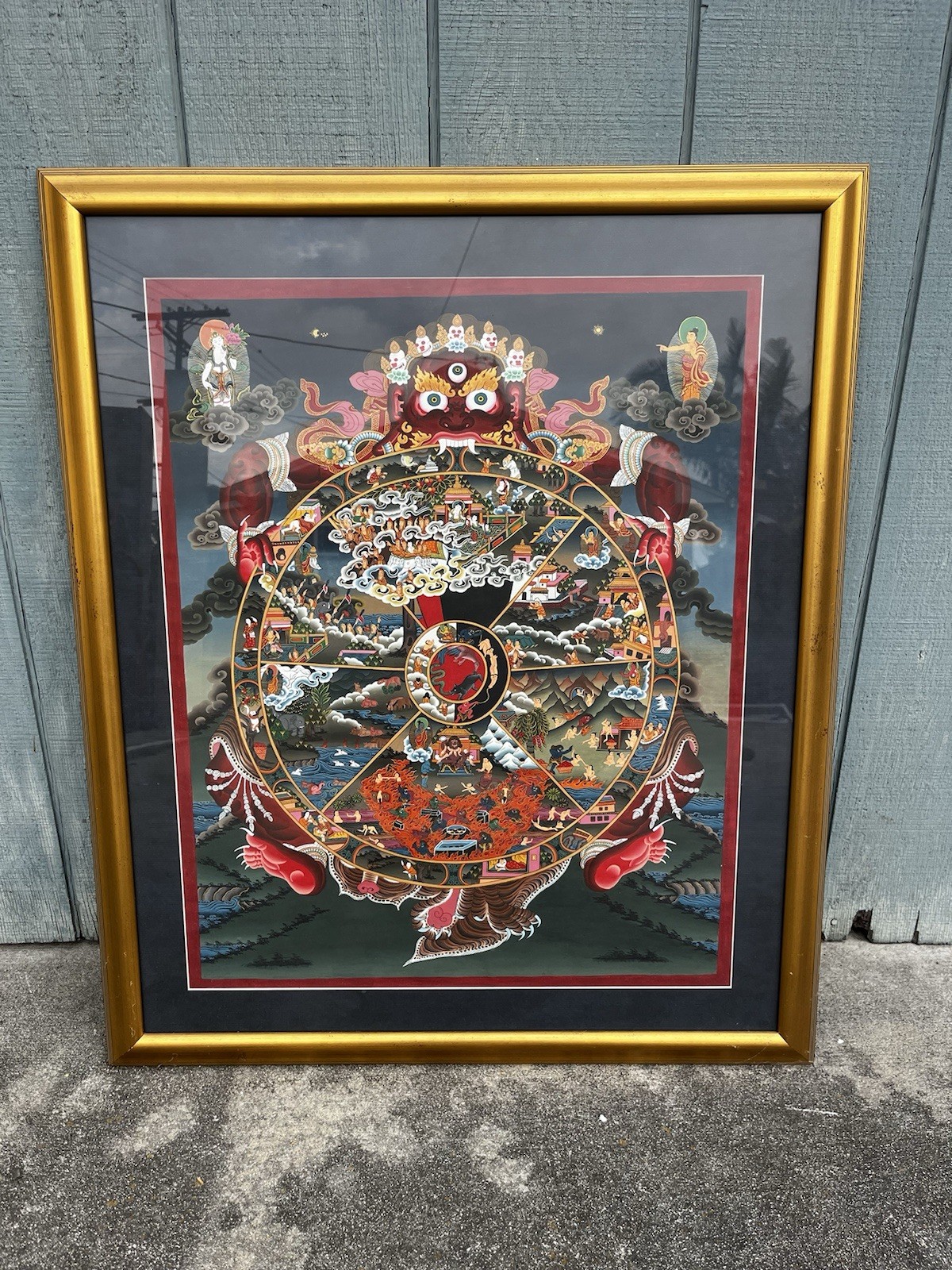 Custom Framed Wheel Of Life Original Painting From Tibet Custom Framed Wheel Of Life Original Painting From Tibet