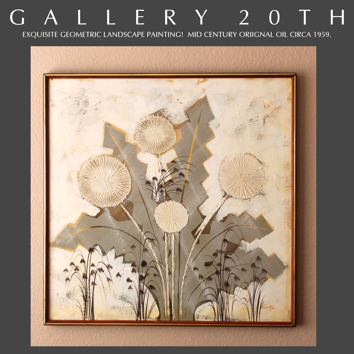 EPIC MID CENTURY ABSTRACT ORIG. ART OIL PAINTING DANDELION 50S 60S BERTOIA VTG