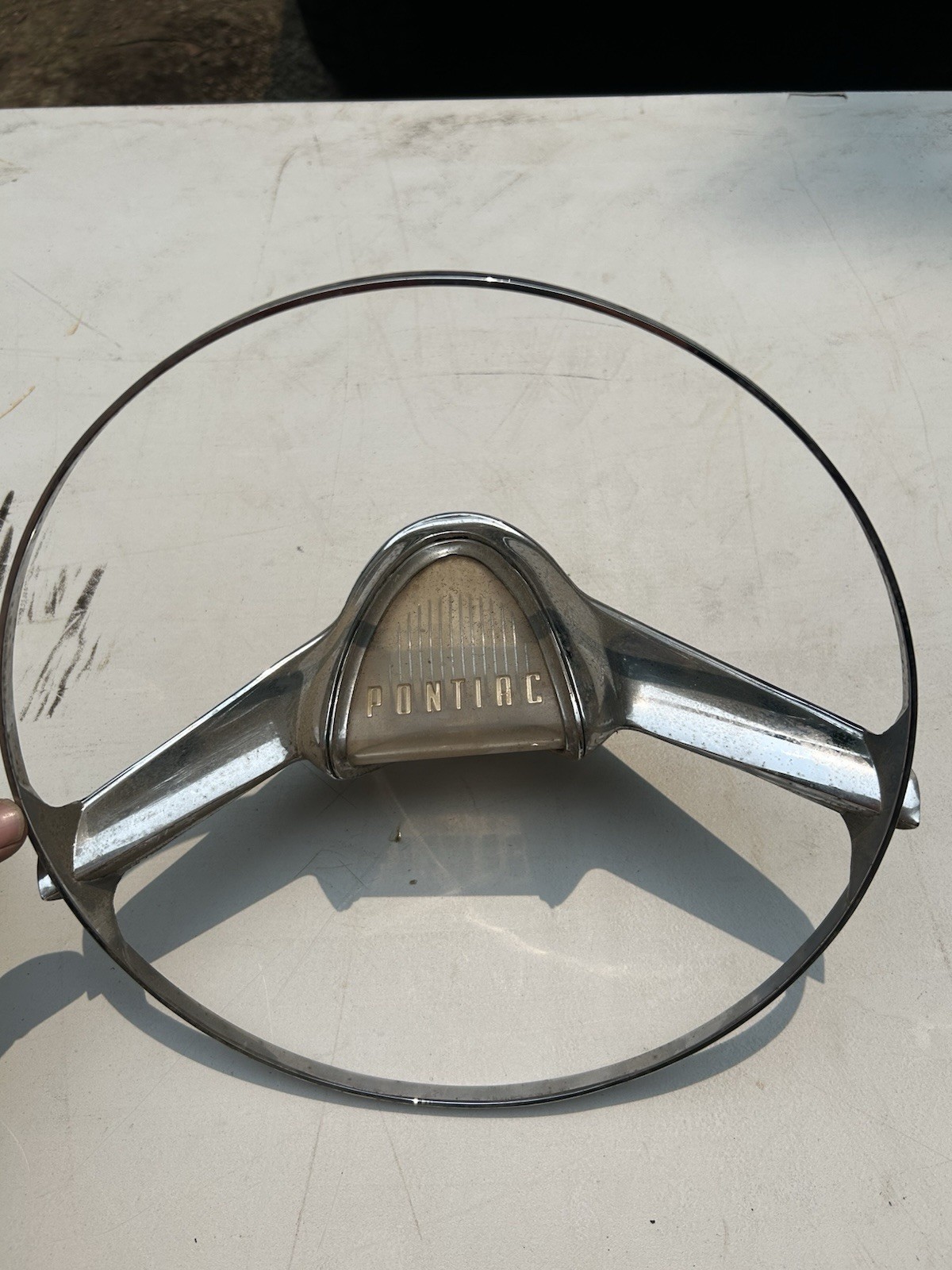 1959 Pontiac Bonneville Catalina Star Chief Steering Wheel Horn Ring Chrome 1959 Pontiac Bonneville Catalina Star Chief Steering Wheel Horn Ring Chrome