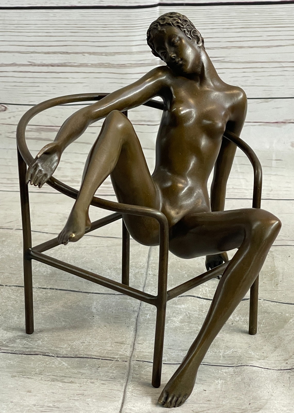 Signed Original Nick Nude Female Abstract Mid Century Bronze Sculpture Statue