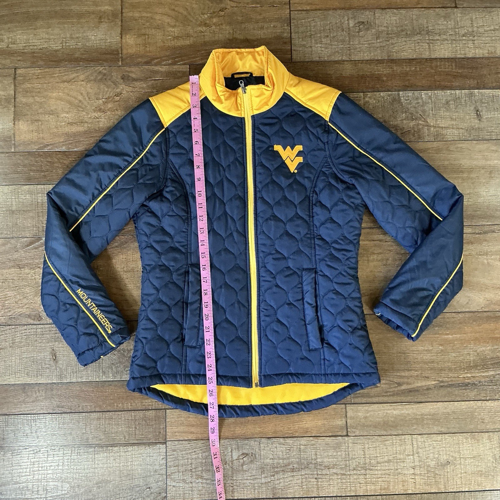 WVU Mountaineers Women\'s Size M Quilted Jacket Blue Gold Full Zip NCAA #13A9 WVU Mountaineers Women\'s Size M Quilted Jacket Blue Gold Full Zip NCAA #13A9
