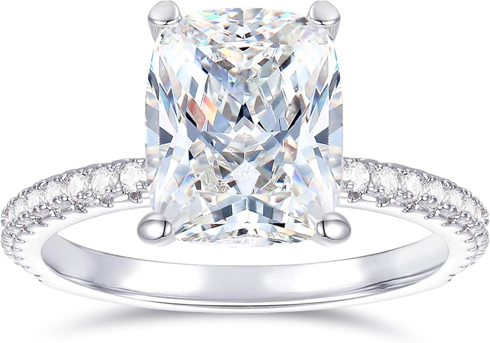 Lispark 14k Moissanite Solid White Gold Wedding Ring 3.0 CT Cushion Cut Lispark 14k Moissanite Solid White Gold Wedding Ring 3.0 CT Cushion Cut