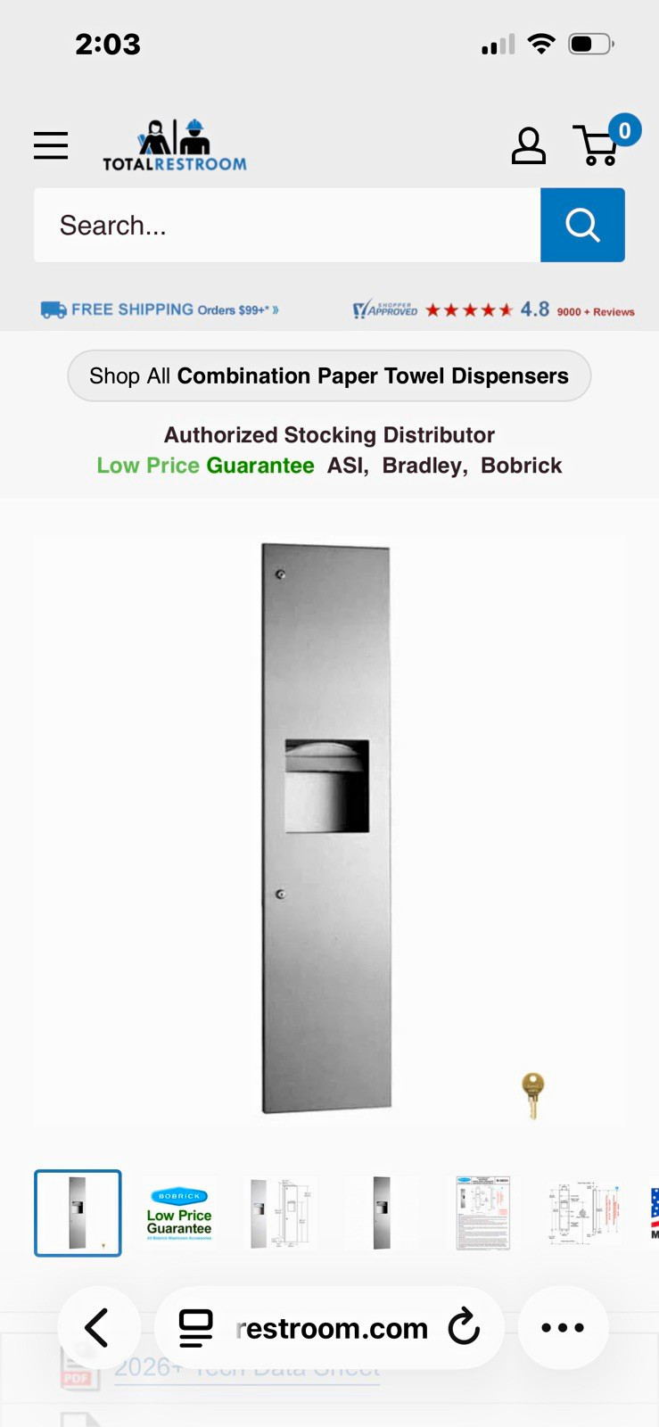 Bobrick B-3944 ClassicSeries Semi-Recessed Paper Towel Dispenser
