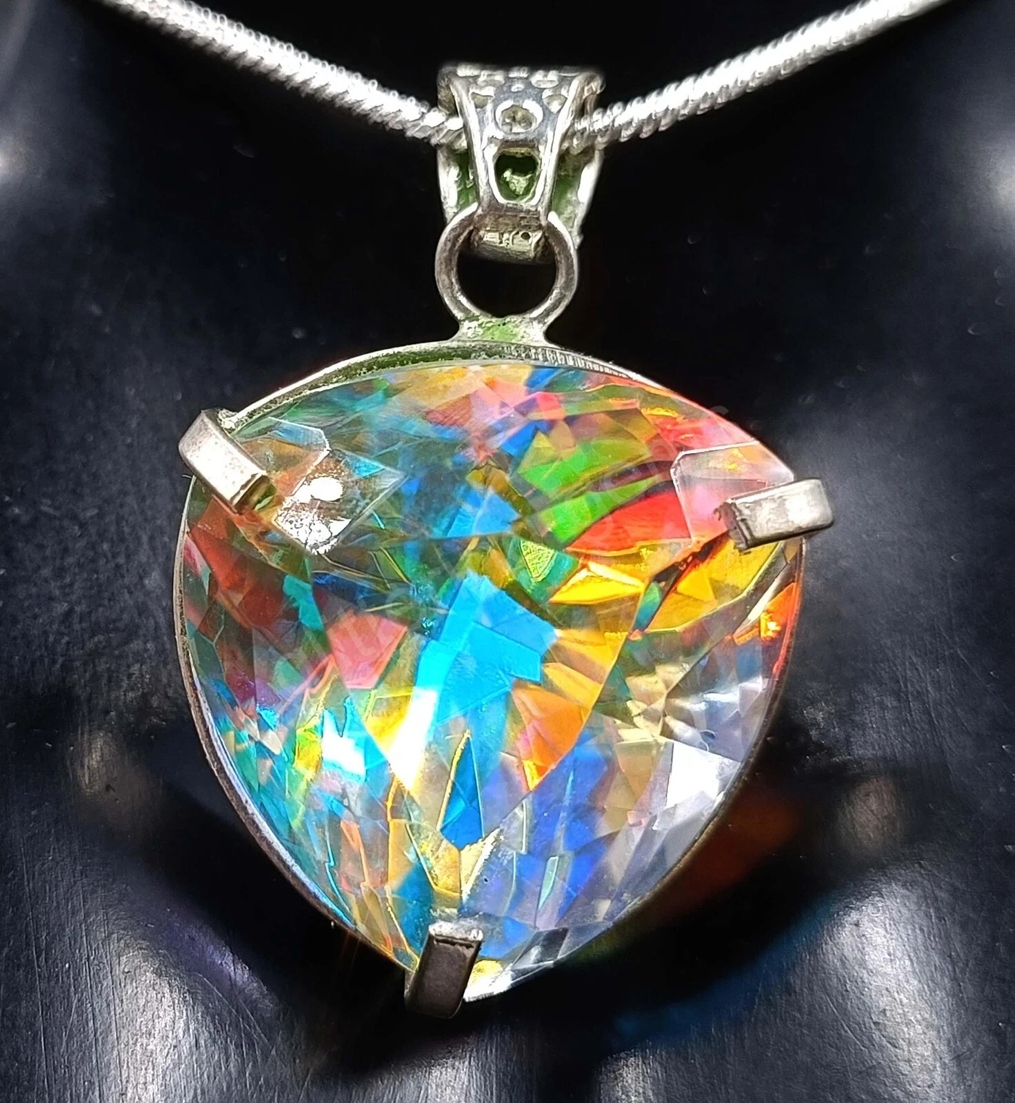 Natural Trillion Mystic Topaz 84.50Ct+ 925 Solid Silver Rainbow Pendant Gemstone