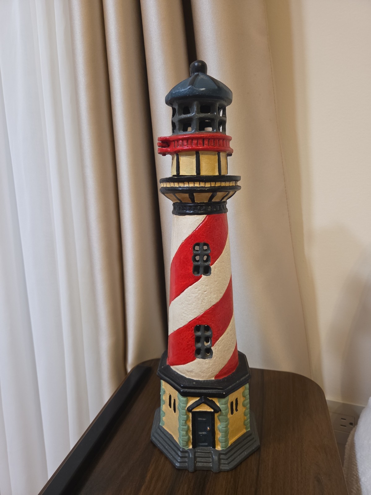 Vintage Cast Iron Light House Tea Light Candle Door Stop 17 Red White Stripe Vintage Cast Iron Light House Tea Light Candle Door Stop 17 Red White Stripe