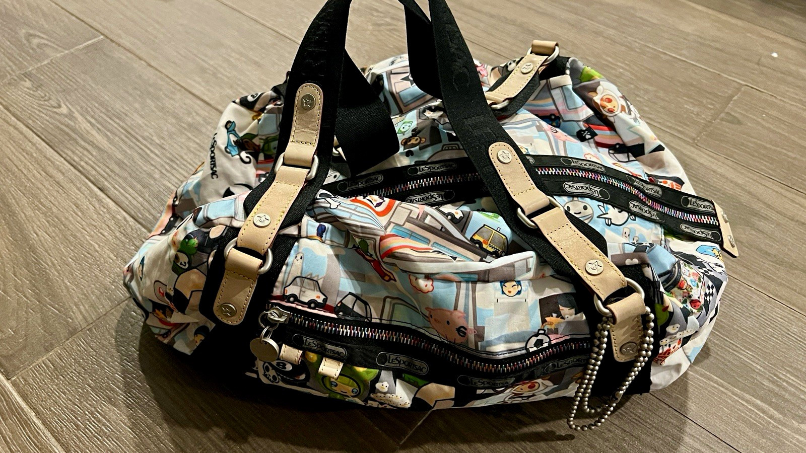 LeSportsac x tokidoki Graphic Multicolor Duffle Bag Zip Pink Lining Pockets