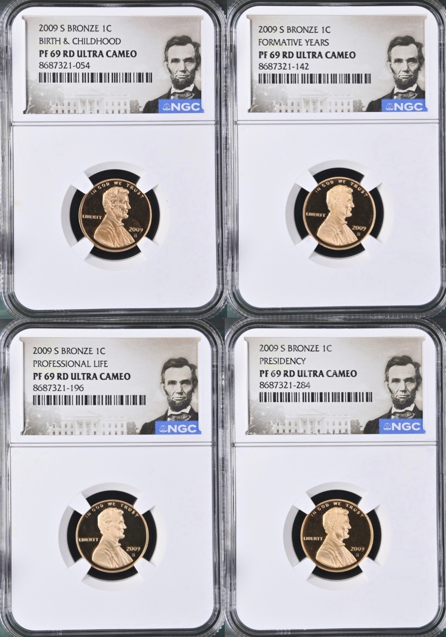 2009 S Bronze Lincoln Proof Cent Set PF69 RD Ultra Cameo - 4 Coins Lincoln Label 2009 S Bronze Lincoln Proof Cent Set PF69 RD Ultra Cameo - 4 Coins Lincoln Label