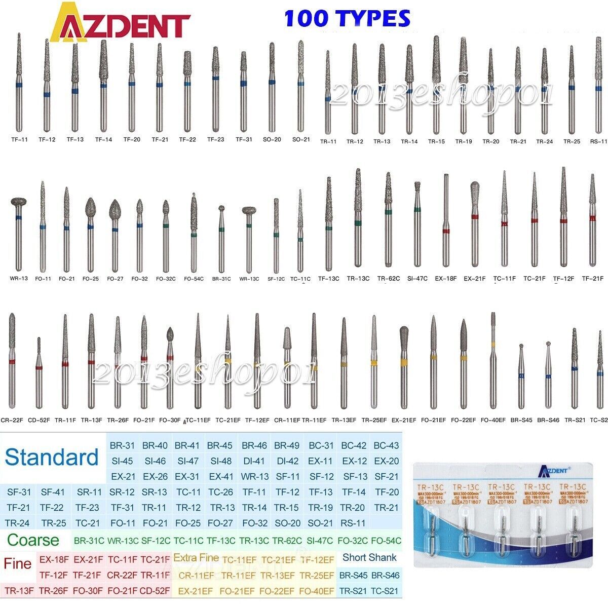 AZDENT 5pcs Dental Fresas de diamante FG Burs Fit for High Speed Handpiece