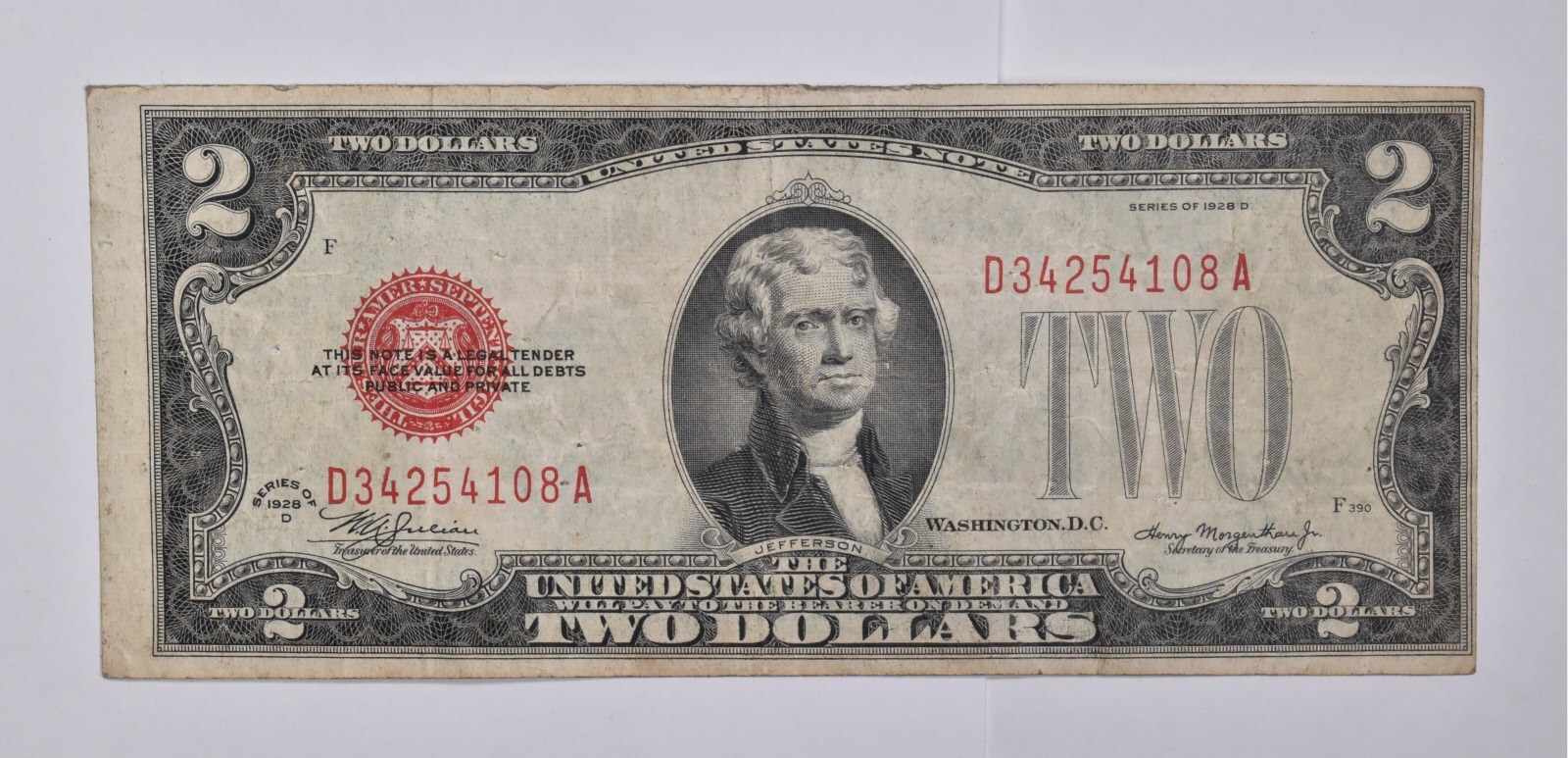 1928-D $2 RED SEAL US United States Note Avg Circ