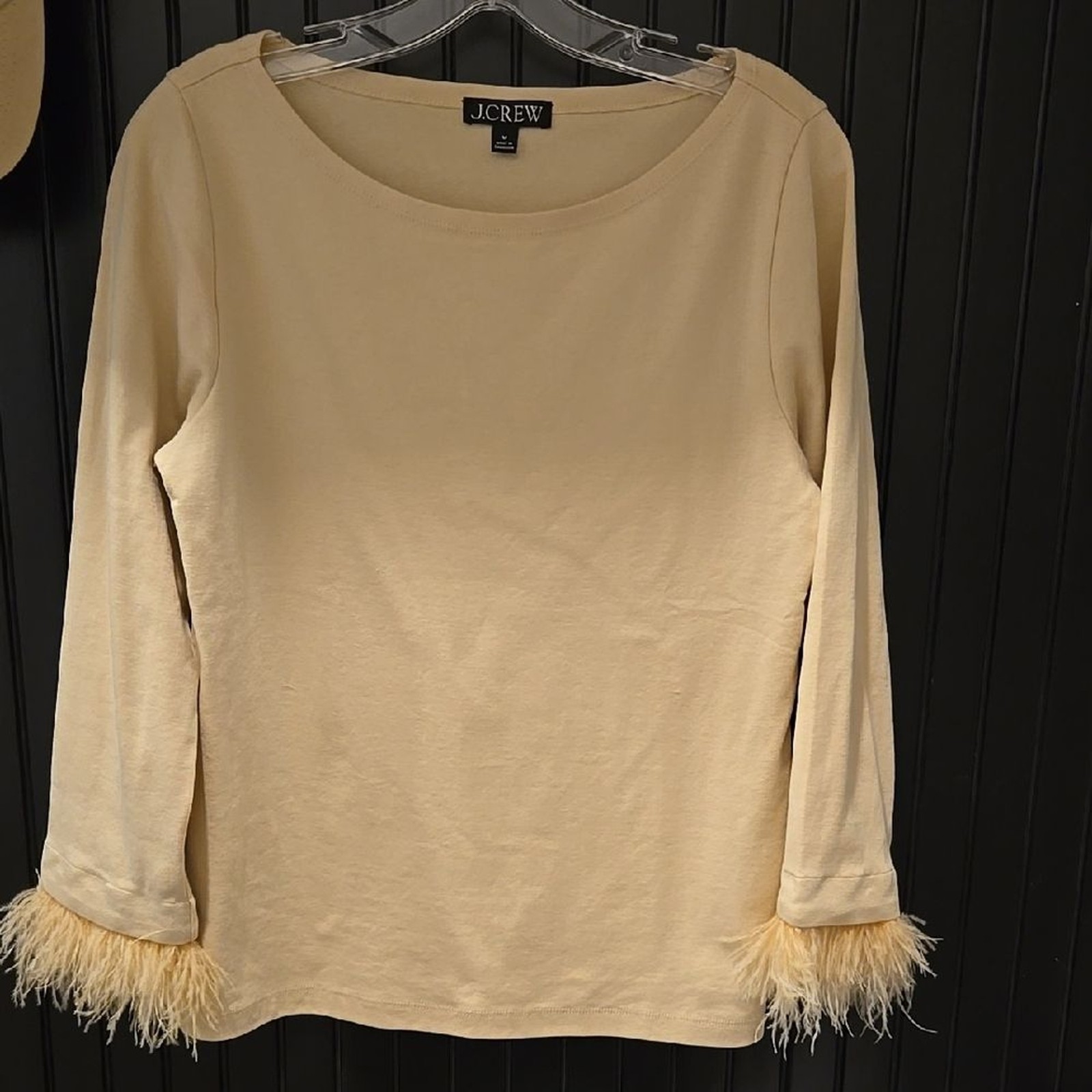 J.Crew Cream Feather Trim Top J.Crew Cream Feather Trim Top