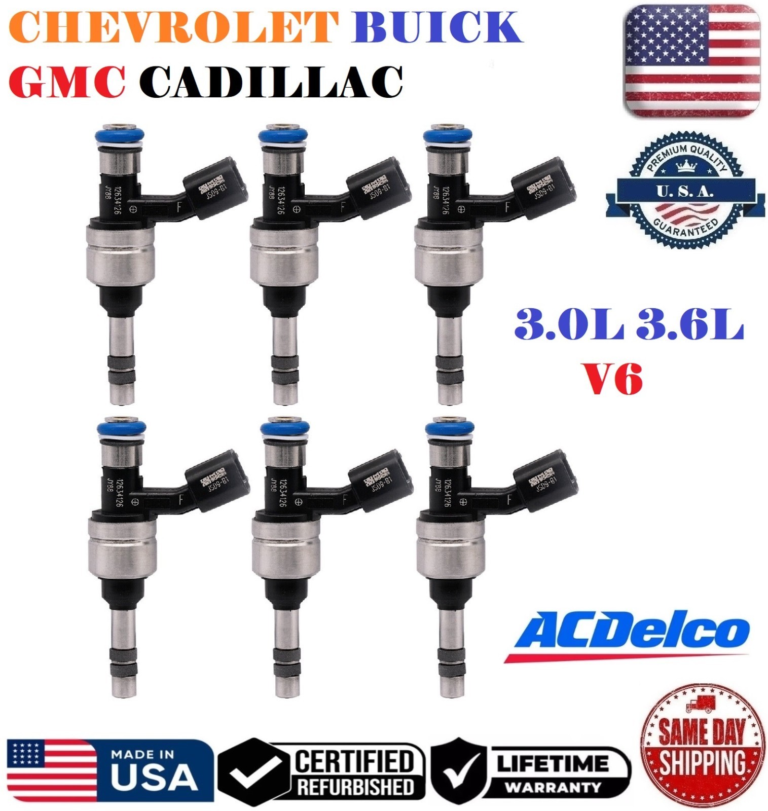 ✅OEM 6x Fuel Injectors 2012-23 GMC Acadia Canyon Terrain 3.0L 3.6L V6 # 12634126