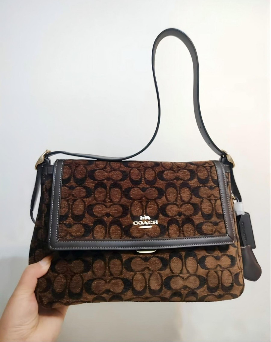 COACH Etta Flap Bag In Signature Chenille CCE58 Truffle