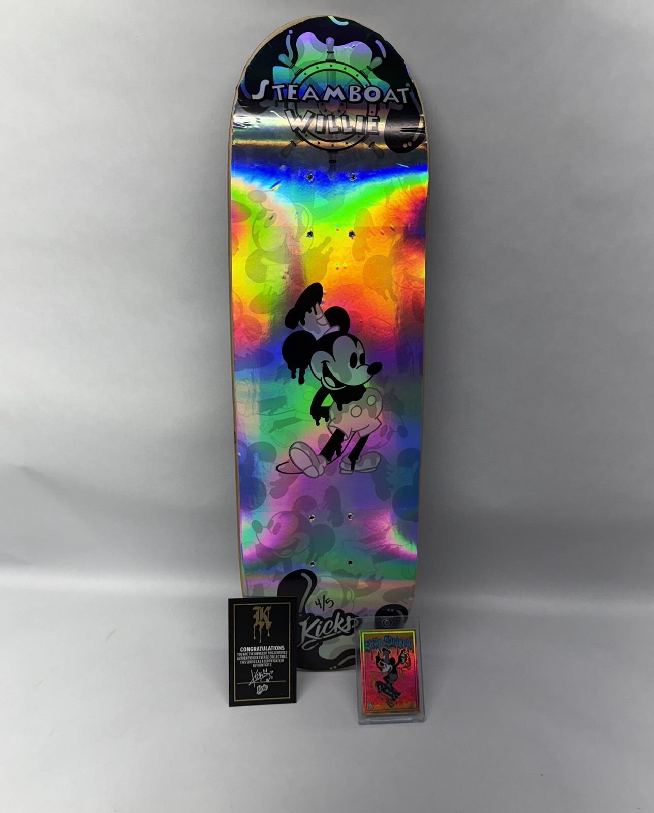 Kickstradomis Drippy Willie Skateboard Deck Holographic Rainbow 4/5 Stay Drippin