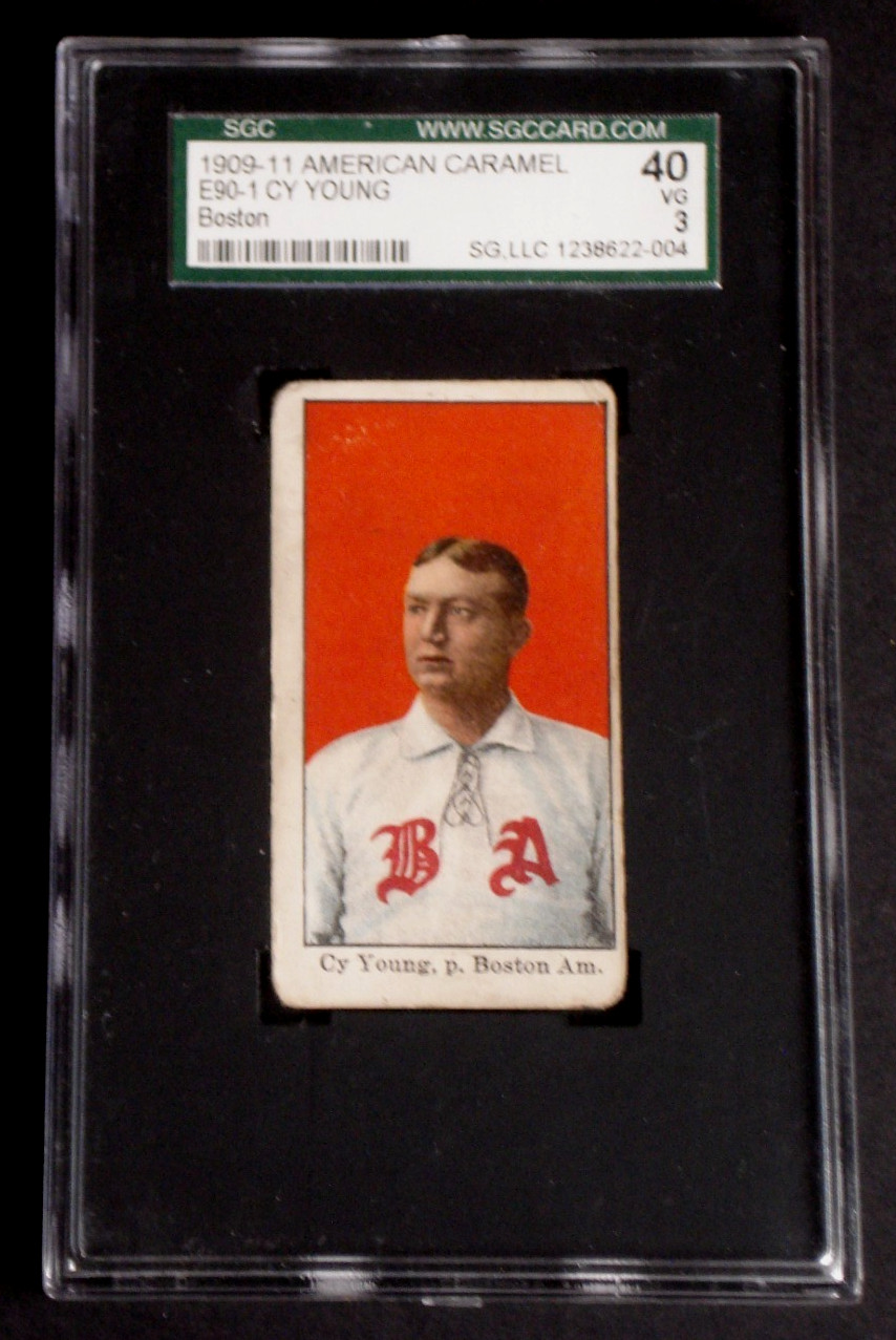 CY YOUNG E90-1 AMERICAN CARAMEL BOSON 1909-1911 BASEBALL CARD SGC 3 VG ORIGINAL CY YOUNG E90-1 AMERICAN CARAMEL BOSON 1909-1911 BASEBALL CARD SGC 3 VG ORIGINAL