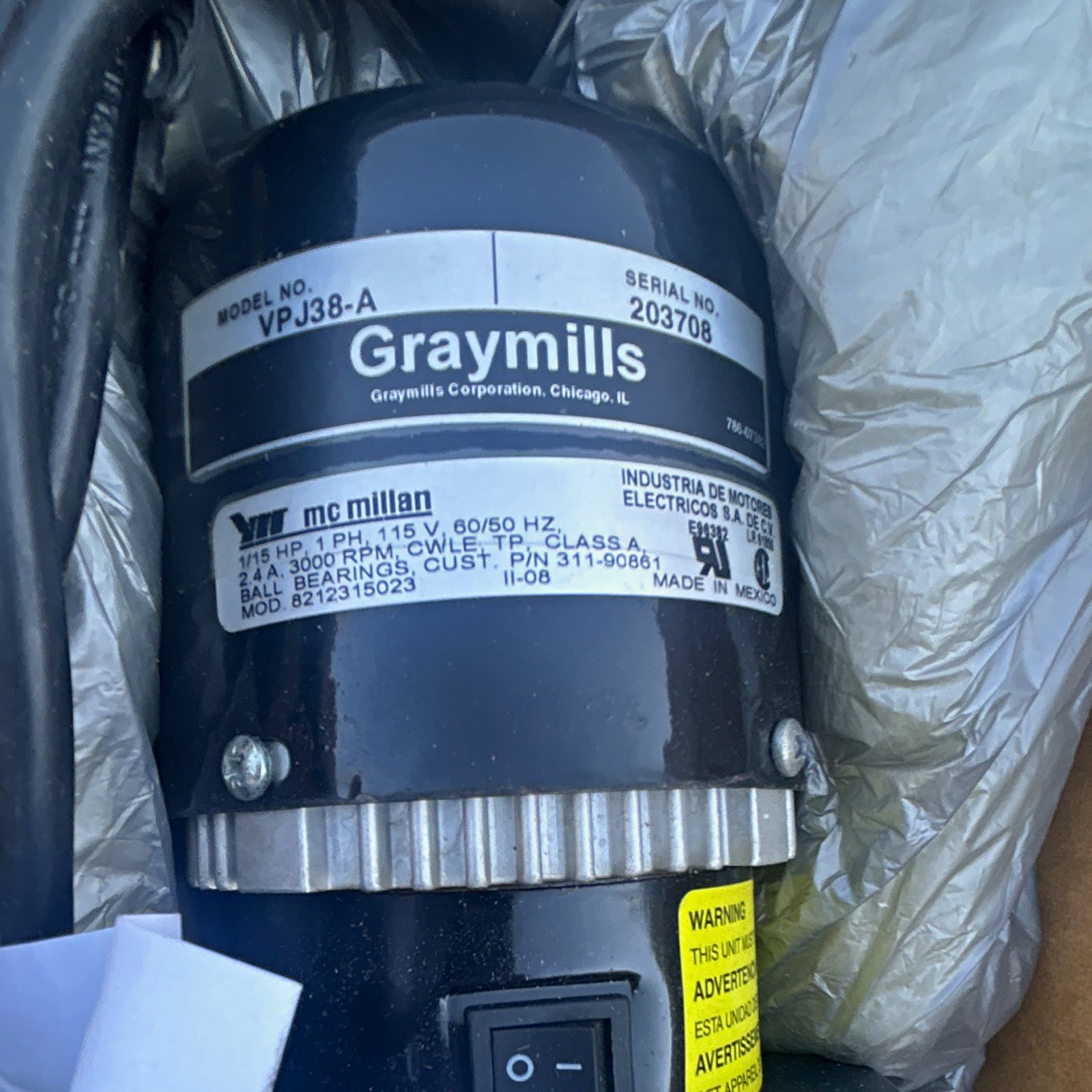 Graymills VPJ38-A Vertical Centrifugal Pump 1/15 HP 115V 1PH 3000 RPM Graymills VPJ38-A Vertical Centrifugal Pump 1/15 HP 115V 1PH 3000 RPM