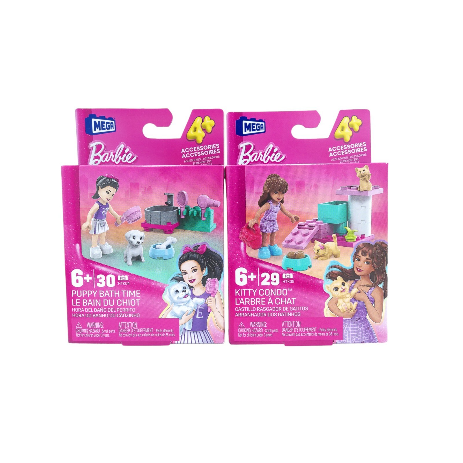 MEGA Barbie Toy Building Set: Puppy Bath Time 30 PCS and Kitty Condo 29 PCS up+4
