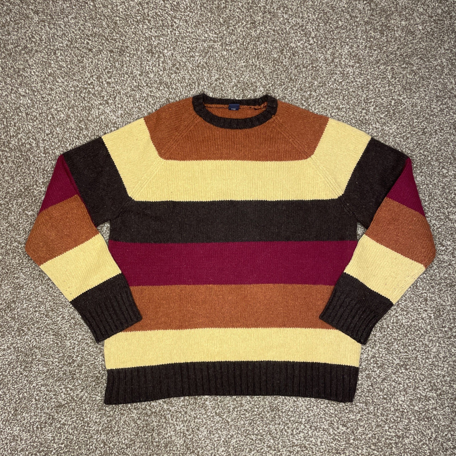 Vintage Gap Sweater Brown Burgundy Striped Wool Y2K Crewneck Heavy Mens XL Fall Vintage Gap Sweater Brown Burgundy Striped Wool Y2K Crewneck Heavy Mens XL Fall