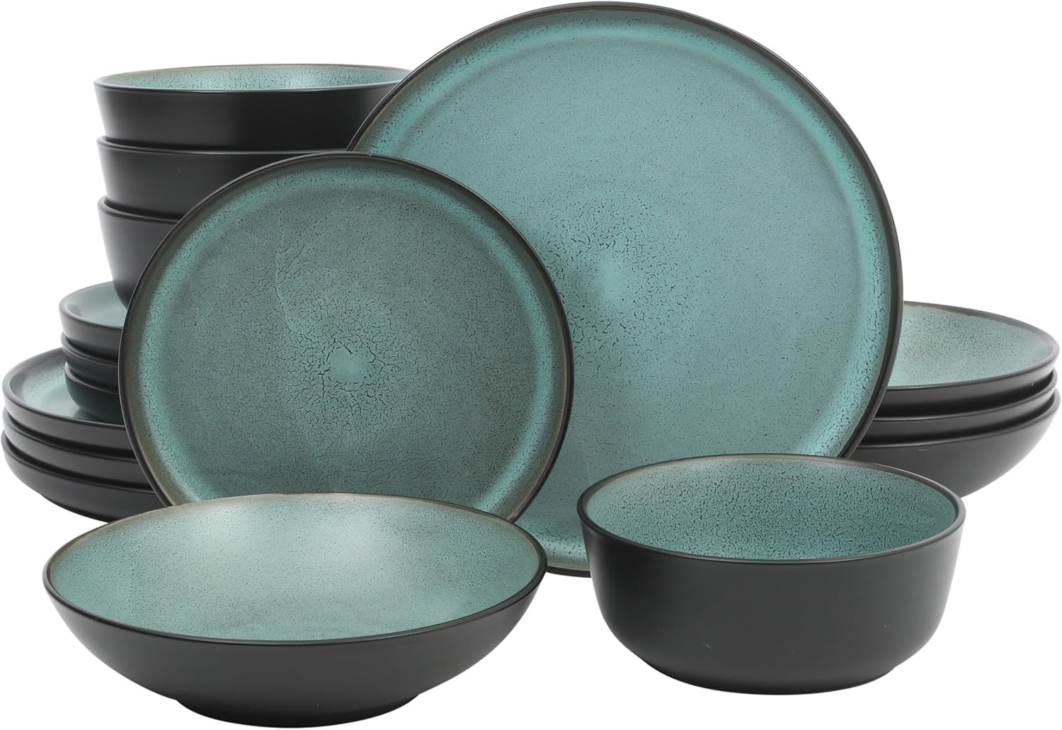 Tribeca Loft 16-Piece Dinnerware Set – Matte Black and Green