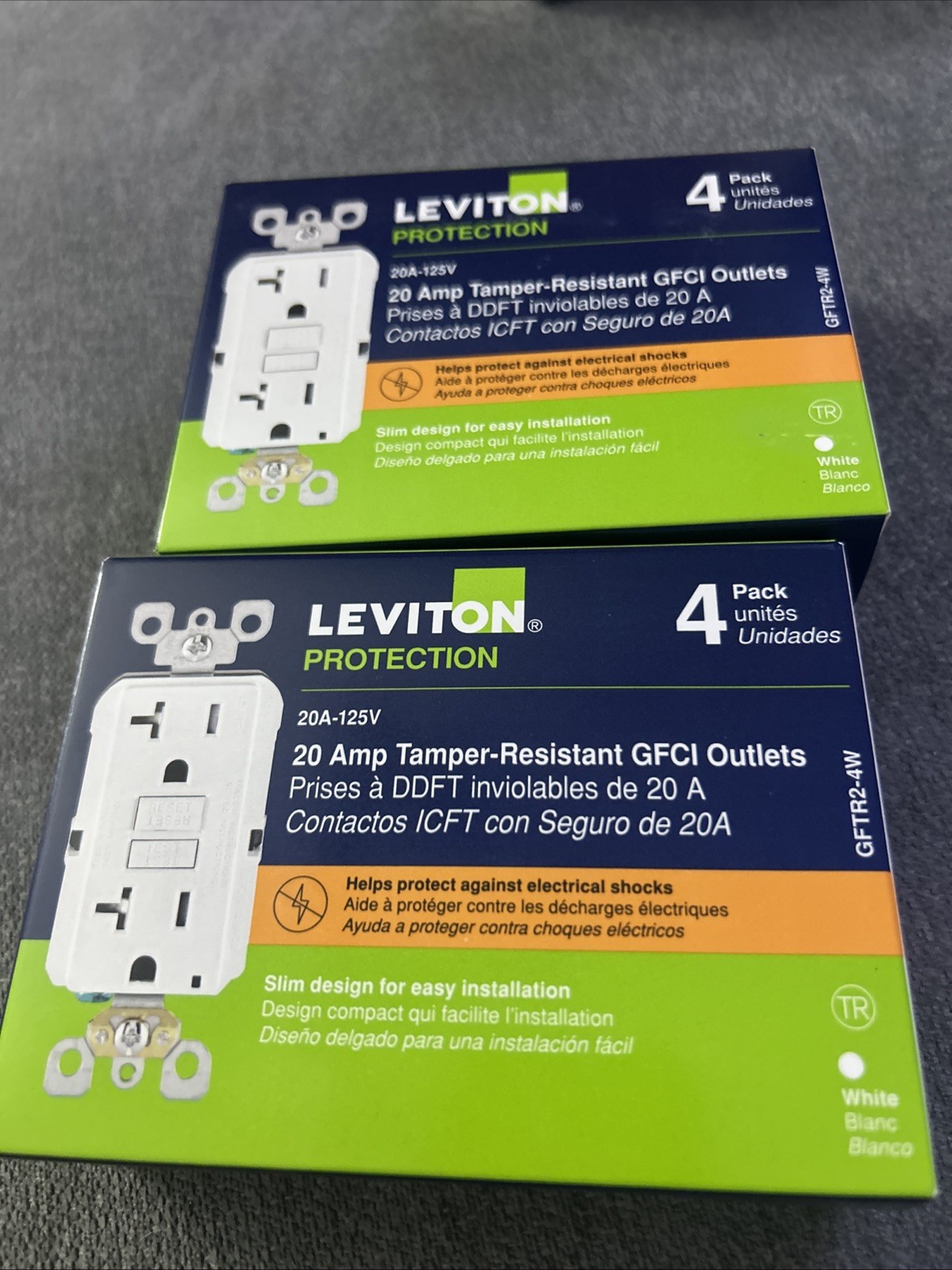 Leviton 20 Amp Tamper Resistant GFCI GFTR2-4W 2 4 Packs Leviton 20 Amp Tamper Resistant GFCI GFTR2-4W 2 4 Packs