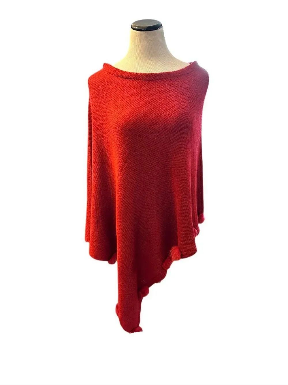 Vintage Henig Furs Red Poncho With Mink Balls