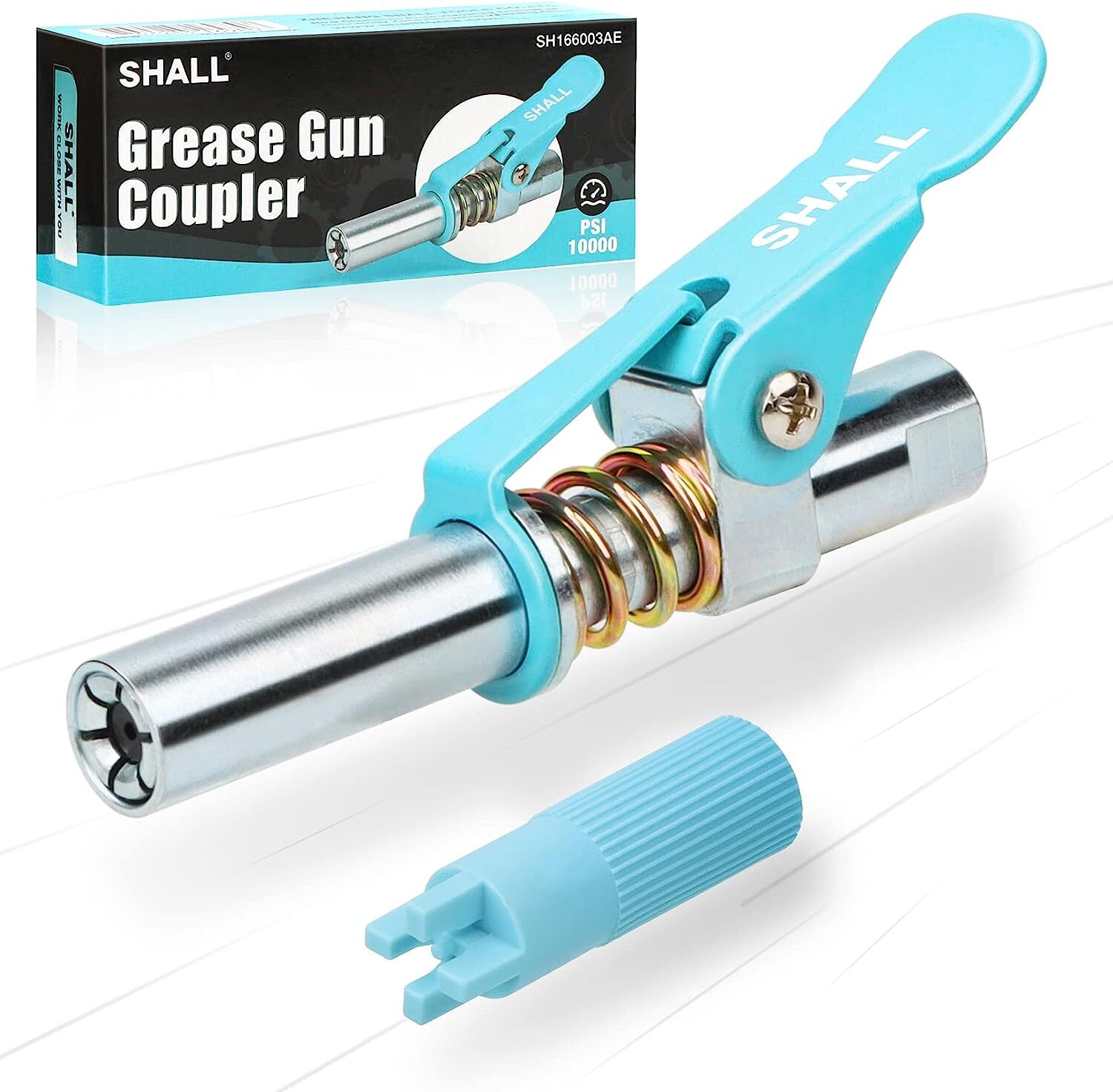 SHALL Grease Gun Coupler 2Pcs,w/Grease Fittings Cleaner,10000PSI Grease Gun Tips