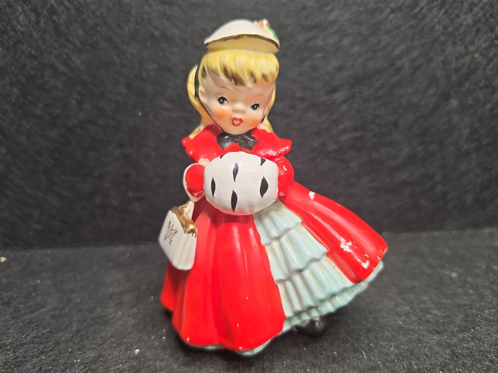 Vintage 1956 Napco Christmas Girl with Muff & Purse AX1690TA Vintage 1956 Napco Christmas Girl with Muff & Purse AX1690TA